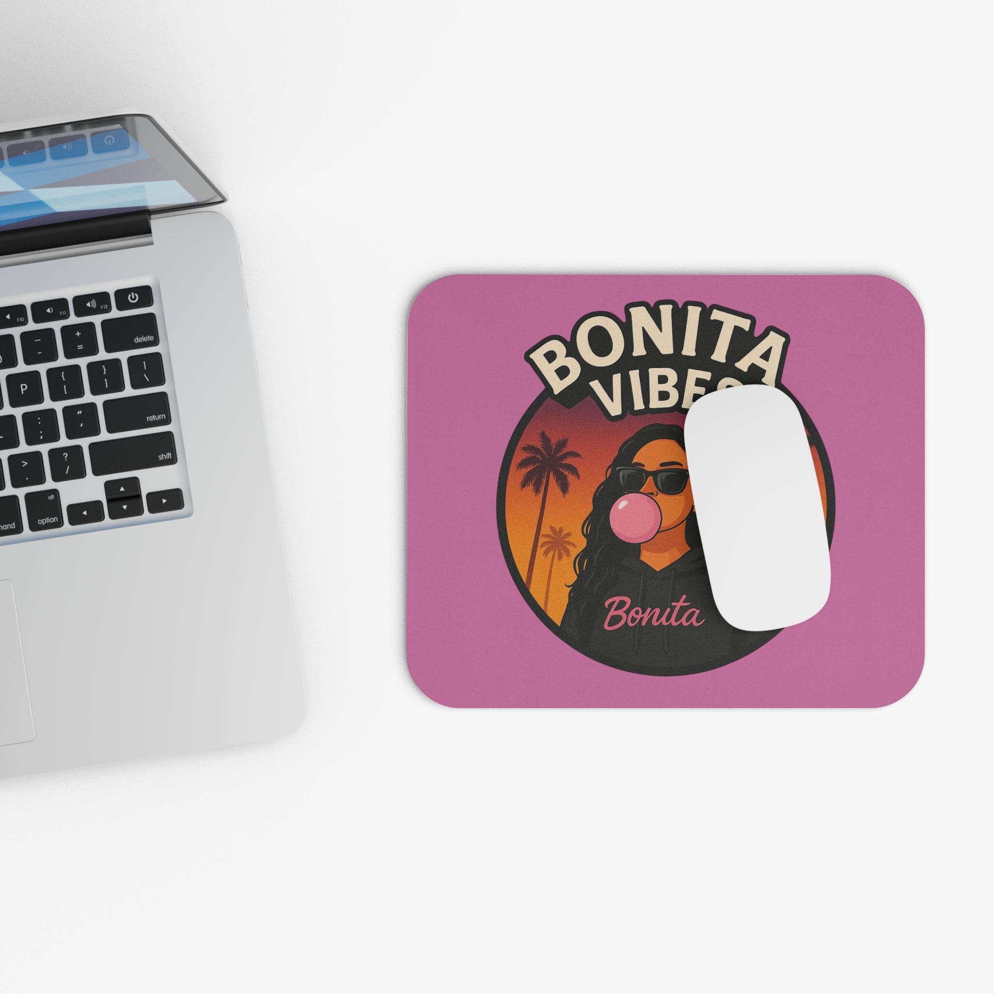 Bonita Vibes: Sunset Sway Light Pink Mouse Pad - Tropical Desk Accessory, Perfect Gift for Students, Office Decor, Trendy Workstation