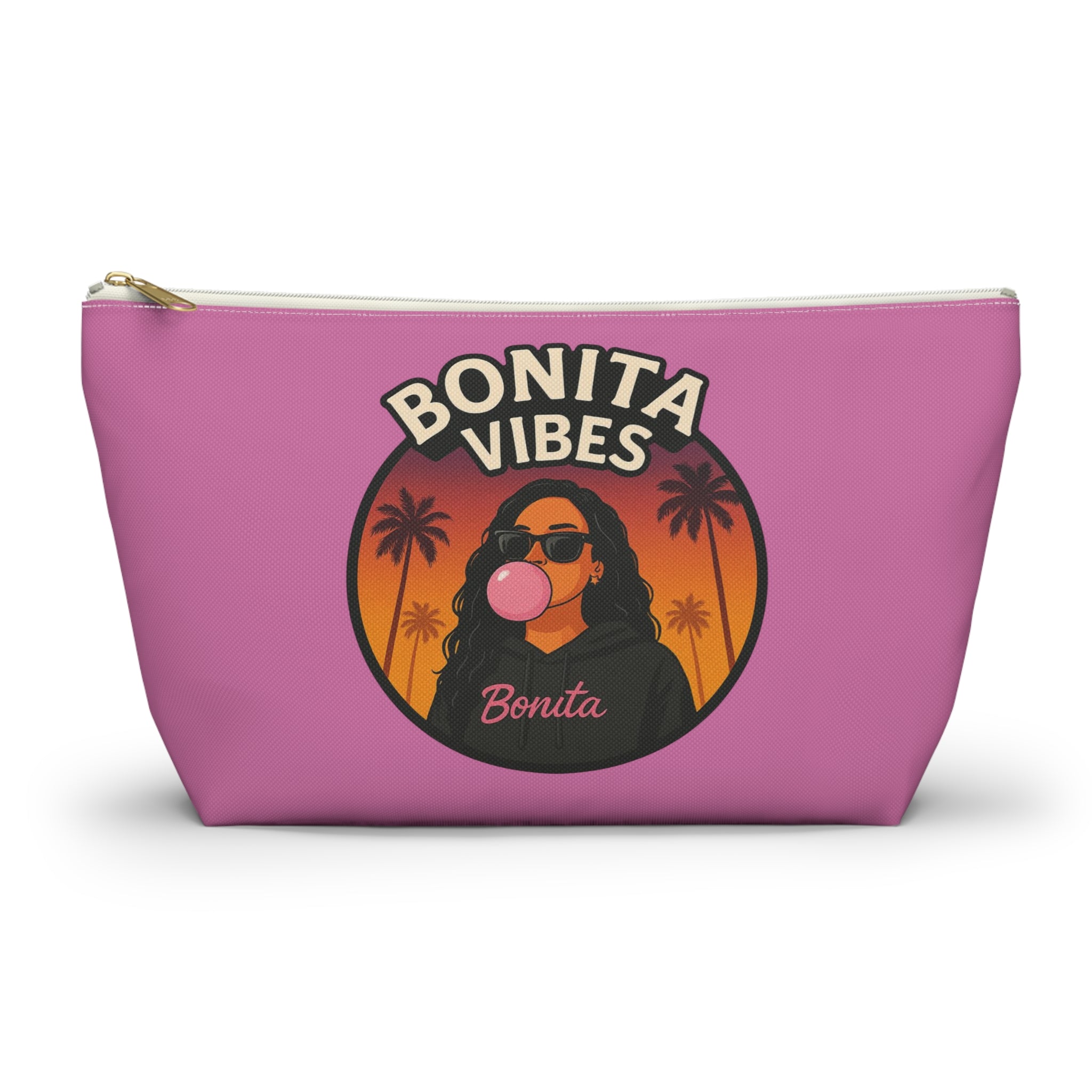 Bonita Vibes: Sunset Sway Light Pink Accessory Pouch | Stylish Makeup Bag, Travel Pouch, Trendy Organizer, Fun Gift, Summer Essentials