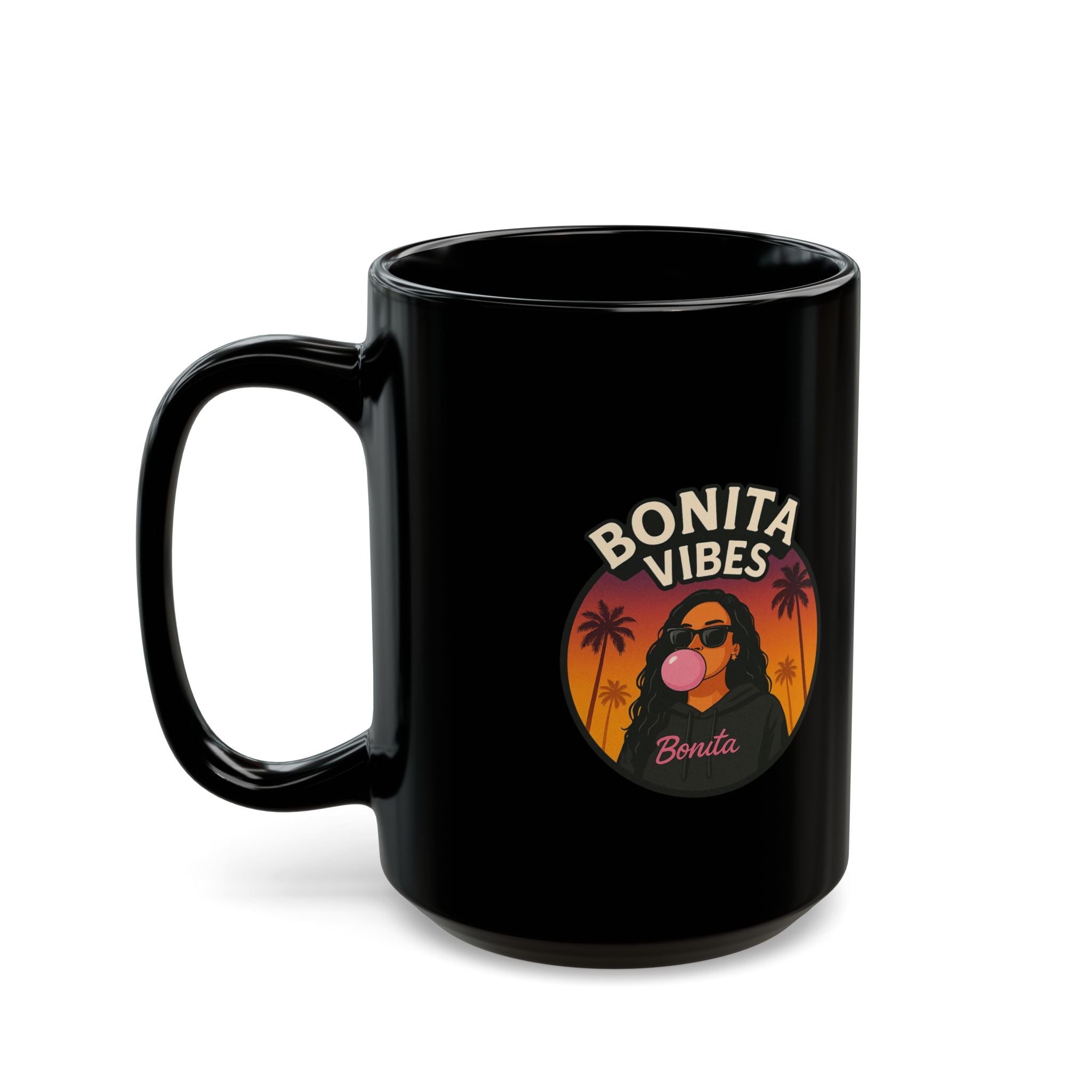 Bonita Vibes: Sunset Sway Black Mug - Chill Coffee Cup, Stylish Drinkware, Gift for Her, Summer Vibes Mug, Fun Retro Mug