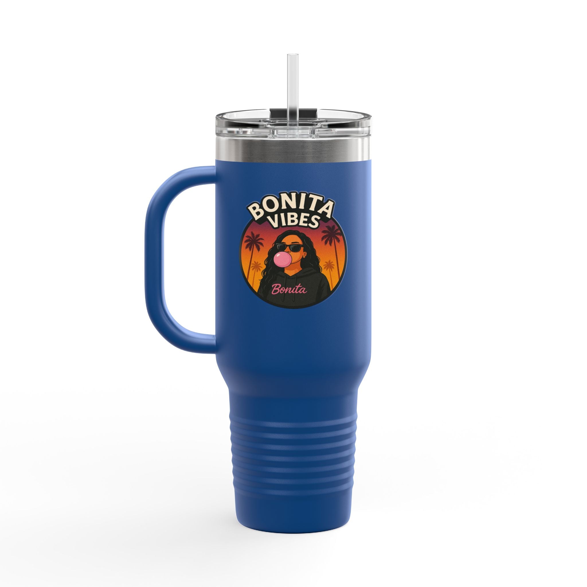 Bonita Vibes: Sunset Sway Insulated Travel Mug, 40oz | Perfect for Beach Lovers, Summer Travels, Tropical Themes, Outdoor Adventures, Gifts