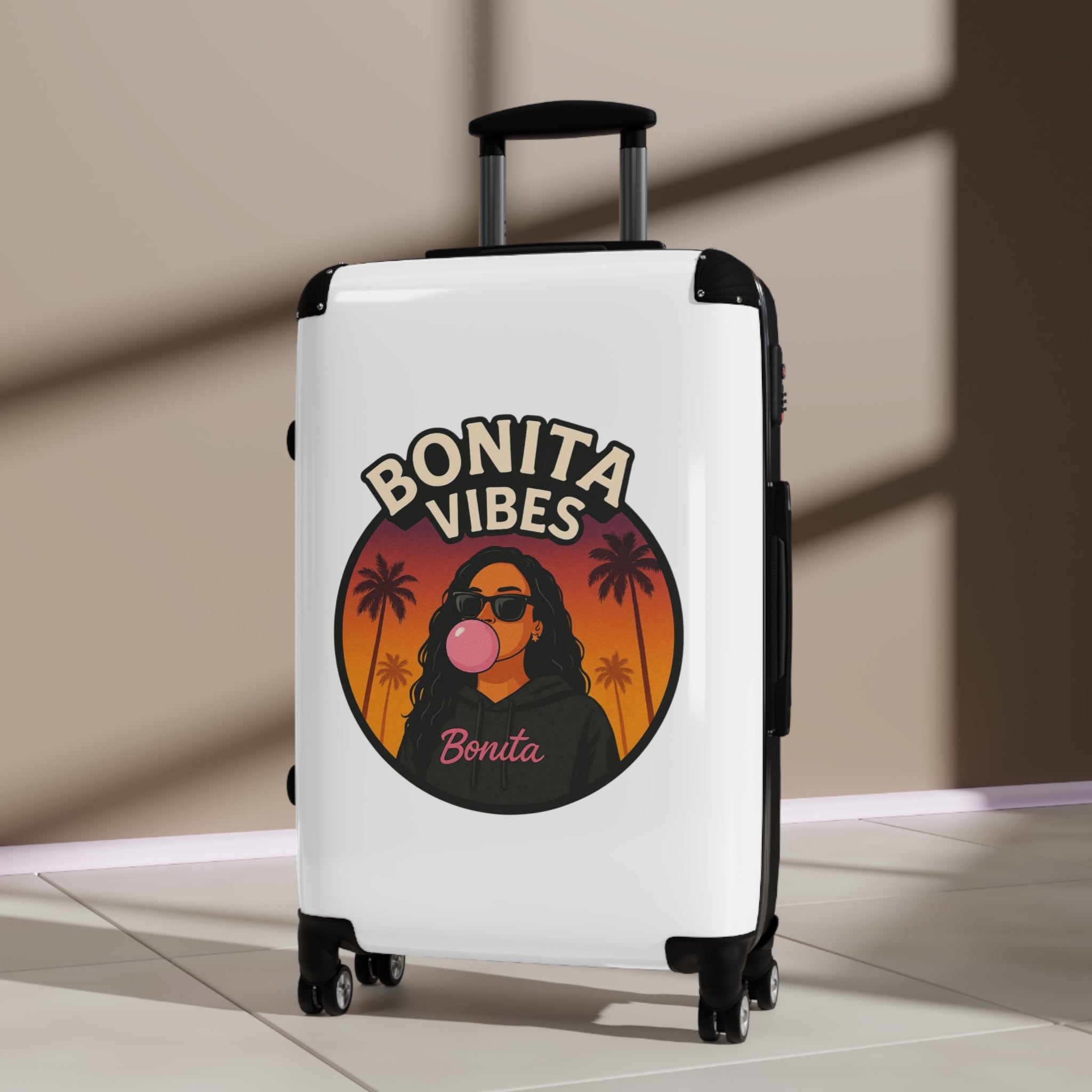 Bonita Vibes: Sunset Sway White Travel Luggage - Stylish Travel Carry-On, Perfect for Vacation, Weekend Getaways, Summer Adventures, Fashion Travel Bag