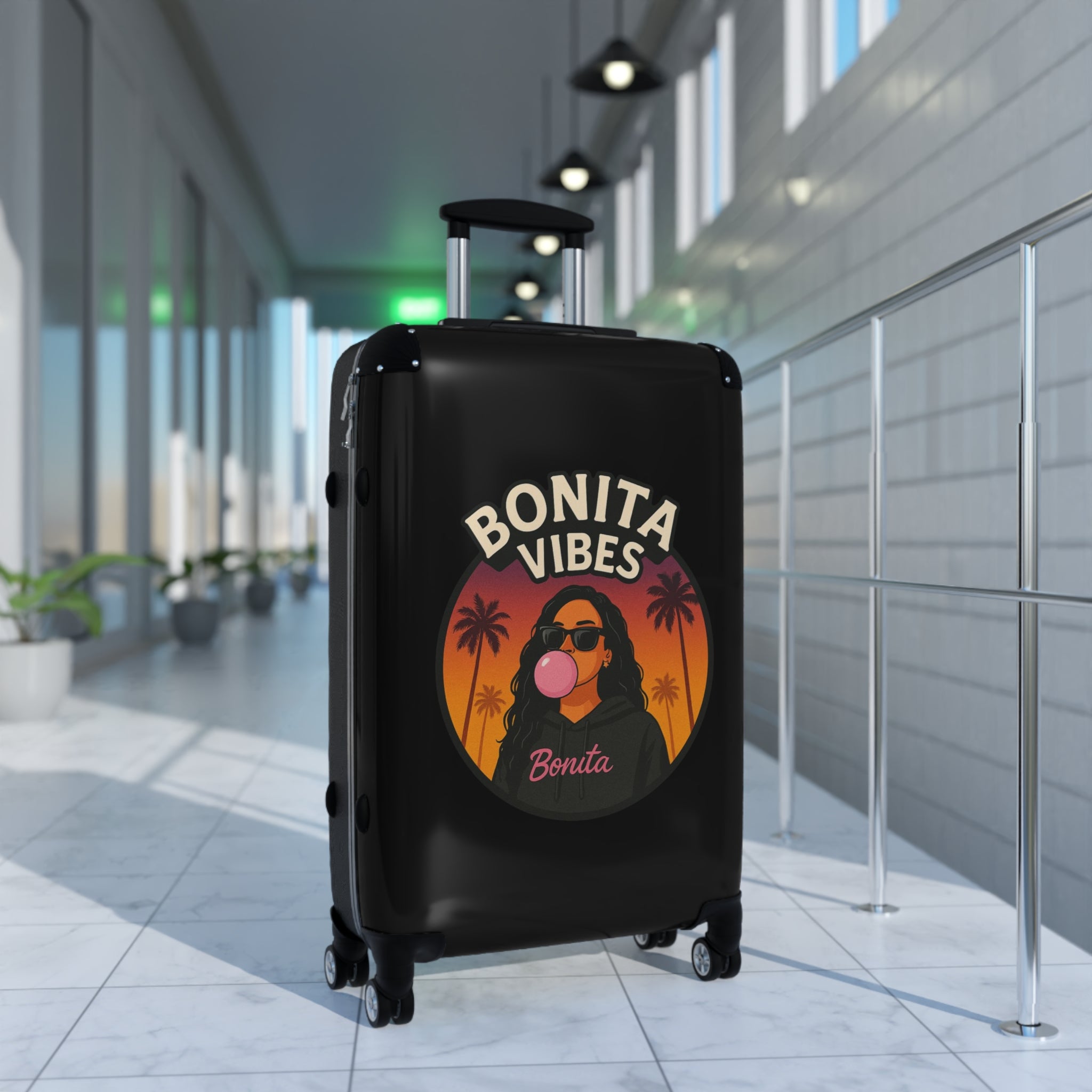 Bonita Vibes: Sunset Sway Black Travel Luggage - Stylish Travel Carry-On, Perfect for Vacation, Weekend Getaways, Summer Adventures, Fashion Travel Bag