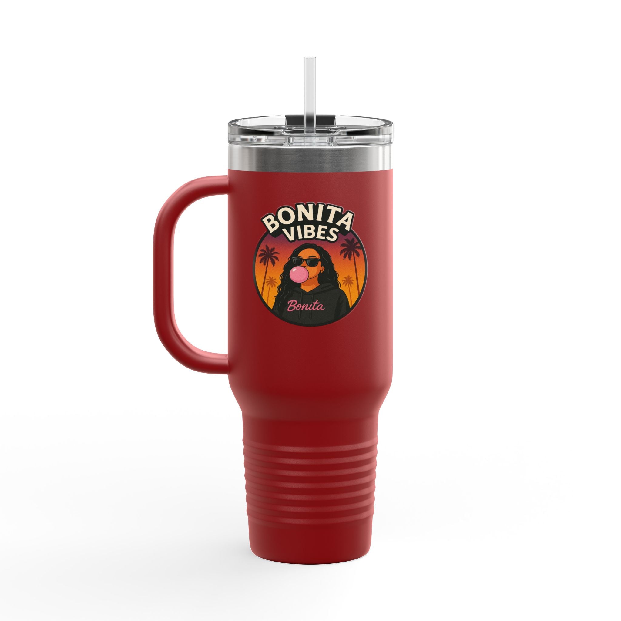 Bonita Vibes: Sunset Sway Insulated Travel Mug, 40oz | Perfect for Beach Lovers, Summer Travels, Tropical Themes, Outdoor Adventures, Gifts