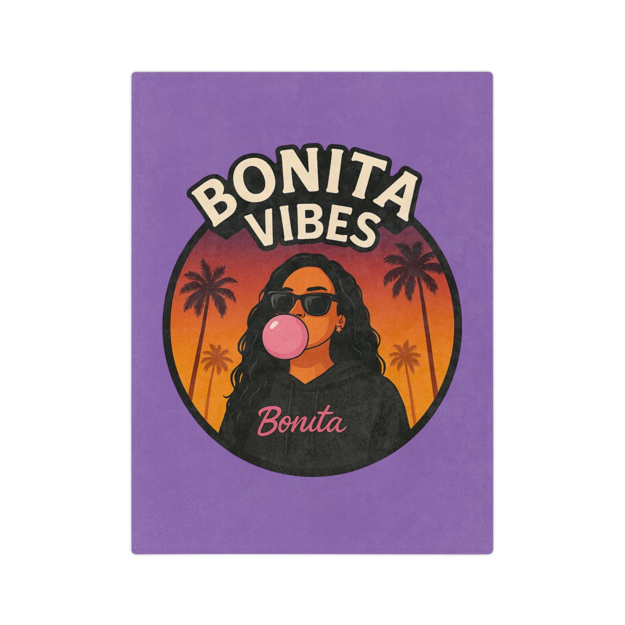 Bonita Vibes: Sunset Sway Purple Blanket, Cozy Velveteen Throw, Bohemian Home Decor, Gift for Her, Summer Vibes Decor, Pink Bubblegum Design