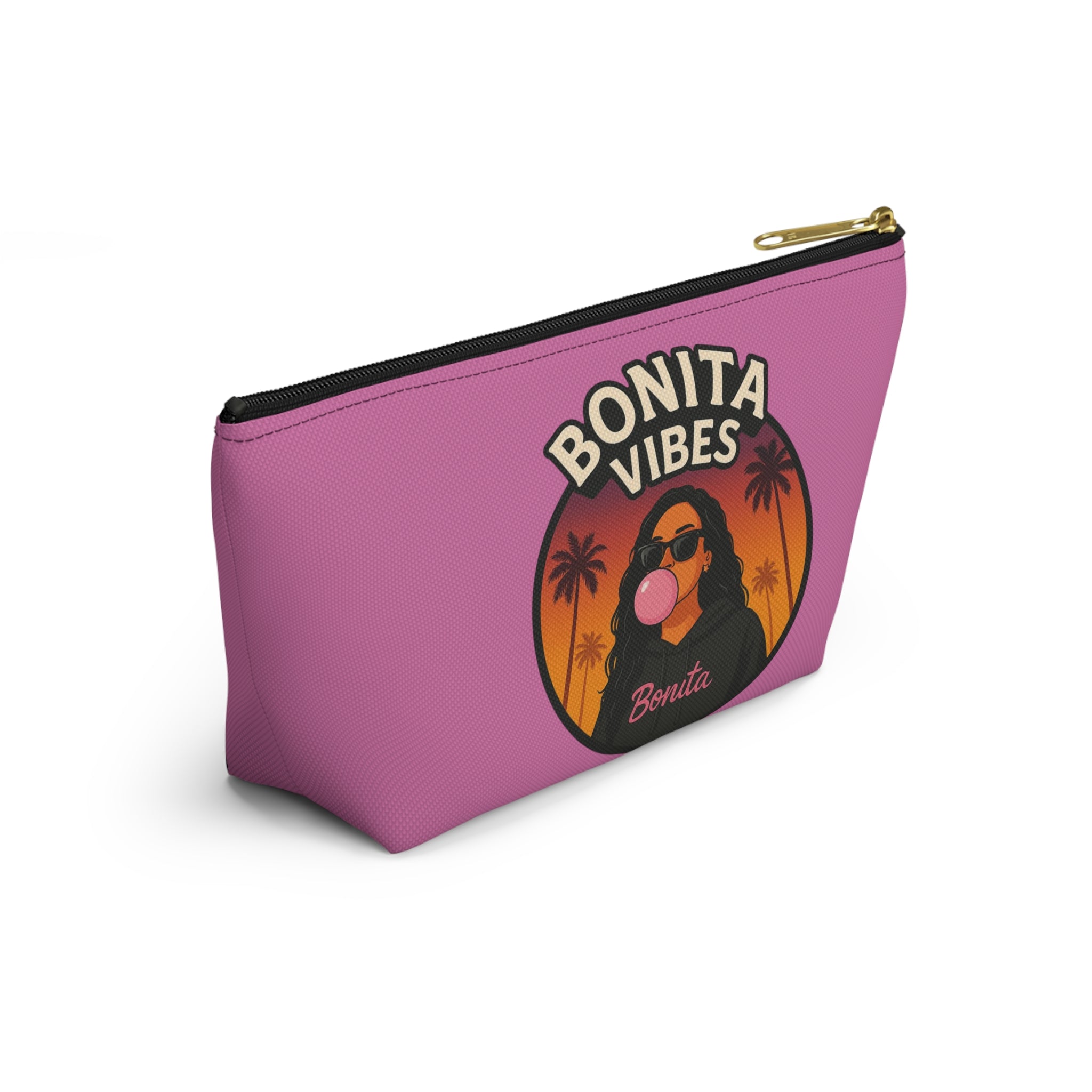 Bonita Vibes: Sunset Sway Light Pink Accessory Pouch | Stylish Makeup Bag, Travel Pouch, Trendy Organizer, Fun Gift, Summer Essentials