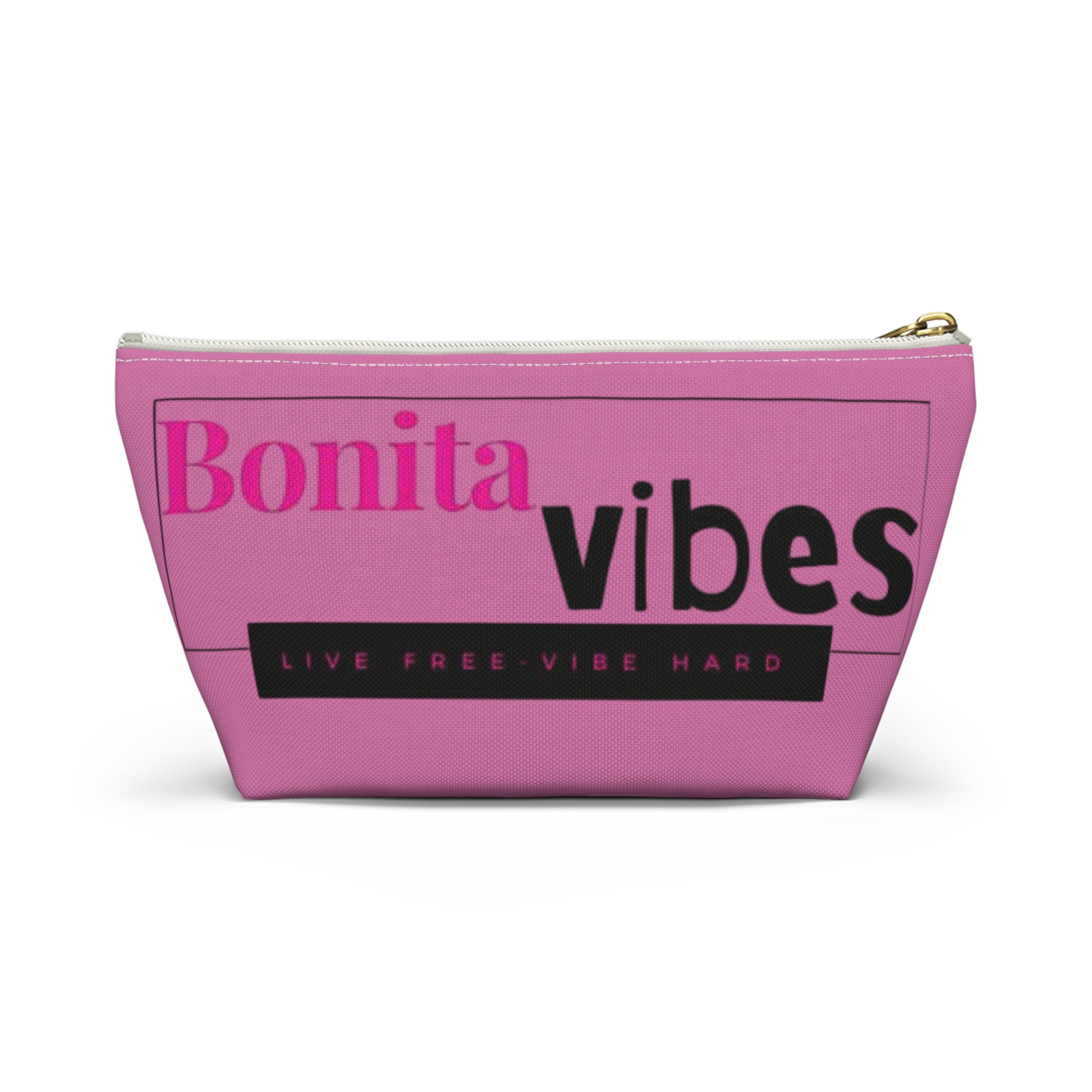 Bonita Vibes: VIBES UNLEASHED Light Pink Accessory Pouch | Stylish Makeup Bag, Travel Pouch, Trendy Organizer, Fun Gift, Summer Essentials