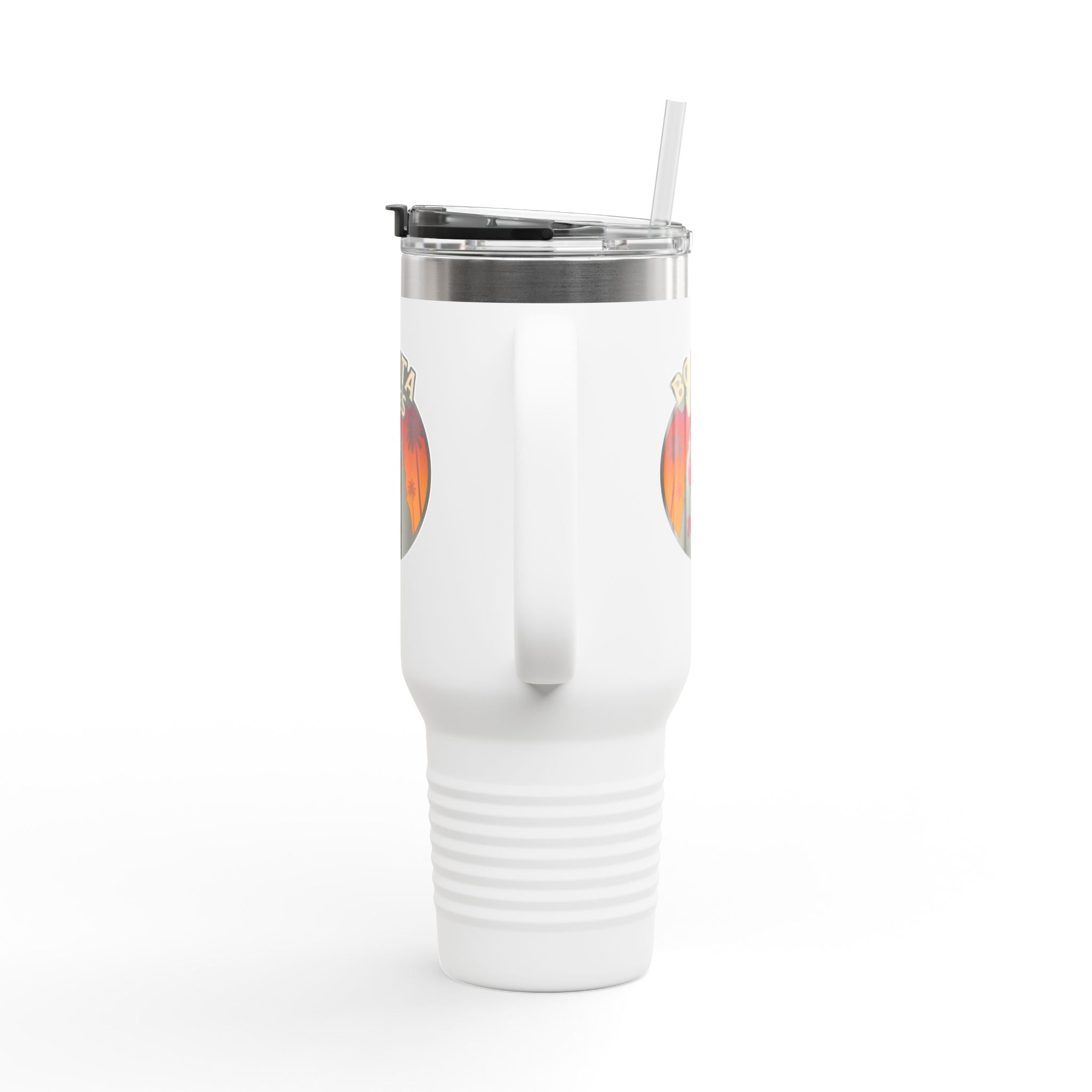 Bonita Vibes: Sunset Sway Insulated Travel Mug, 40oz | Perfect for Beach Lovers, Summer Travels, Tropical Themes, Outdoor Adventures, Gifts
