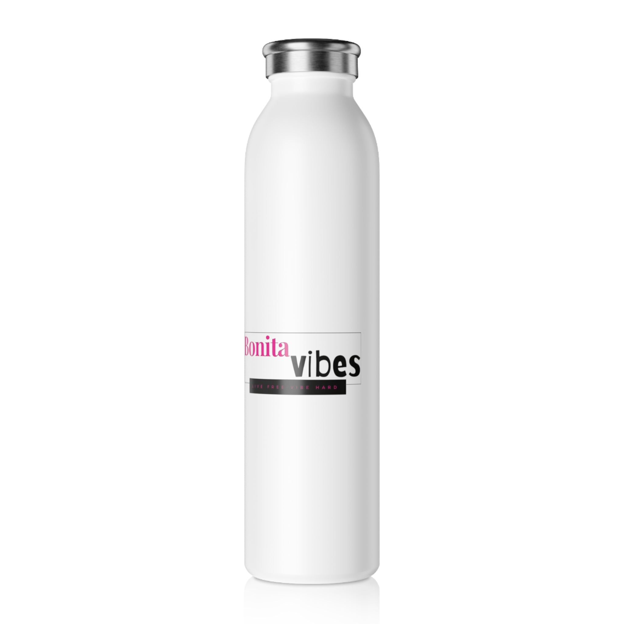 Bonita Vibes: Vibes Unleashed Elegant White Slim Water Bottle | Stylish Hydration for Yoga, Gym, Travel, Eco-Friendly