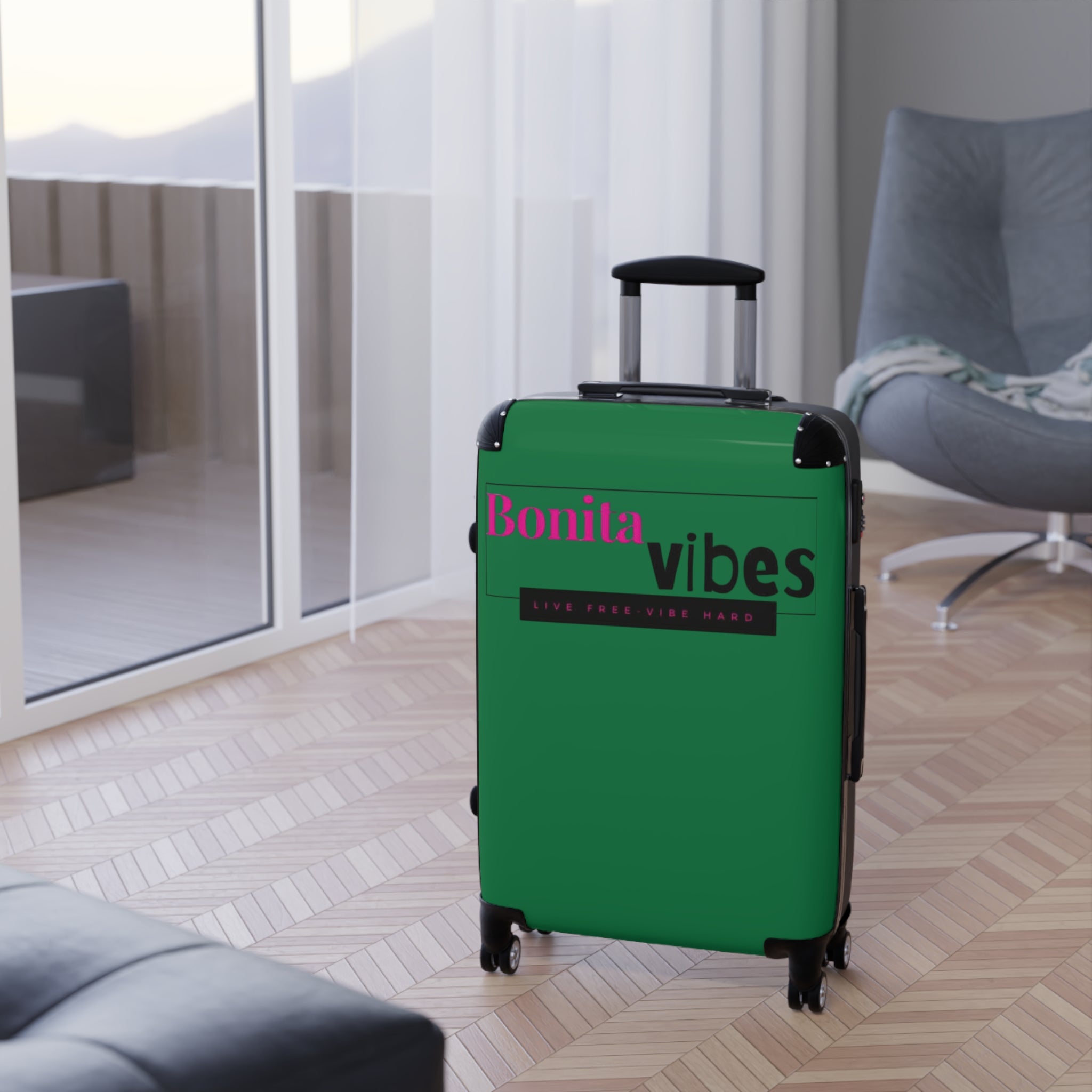 Bonita Vibes: VIBES UNLEASHED Dark Green Travel Luggage - Stylish Travel Carry-On, Perfect for Vacation, Weekend Getaways, Summer Adventures, Fashion Travel Bag