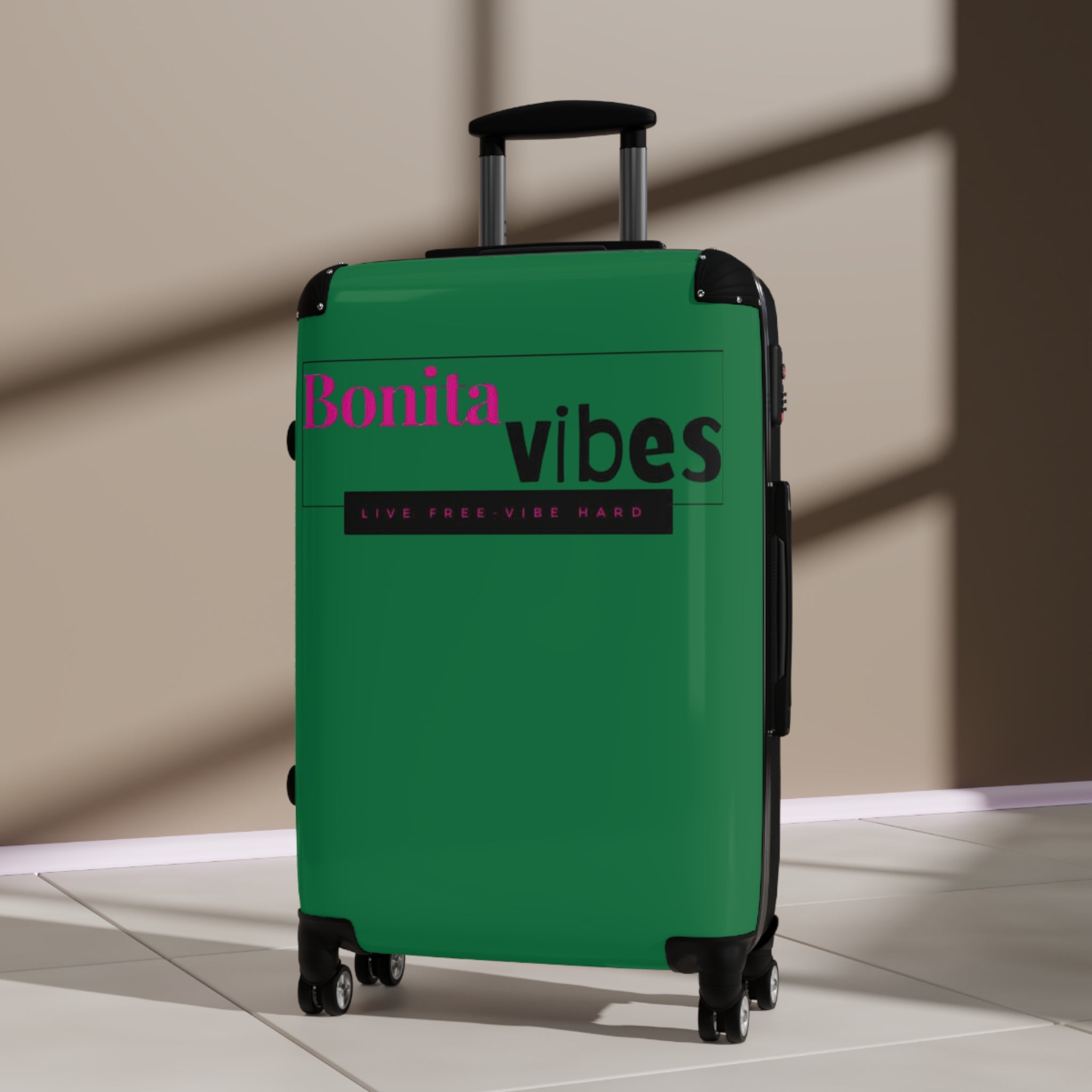 Bonita Vibes: VIBES UNLEASHED Dark Green Travel Luggage - Stylish Travel Carry-On, Perfect for Vacation, Weekend Getaways, Summer Adventures, Fashion Travel Bag