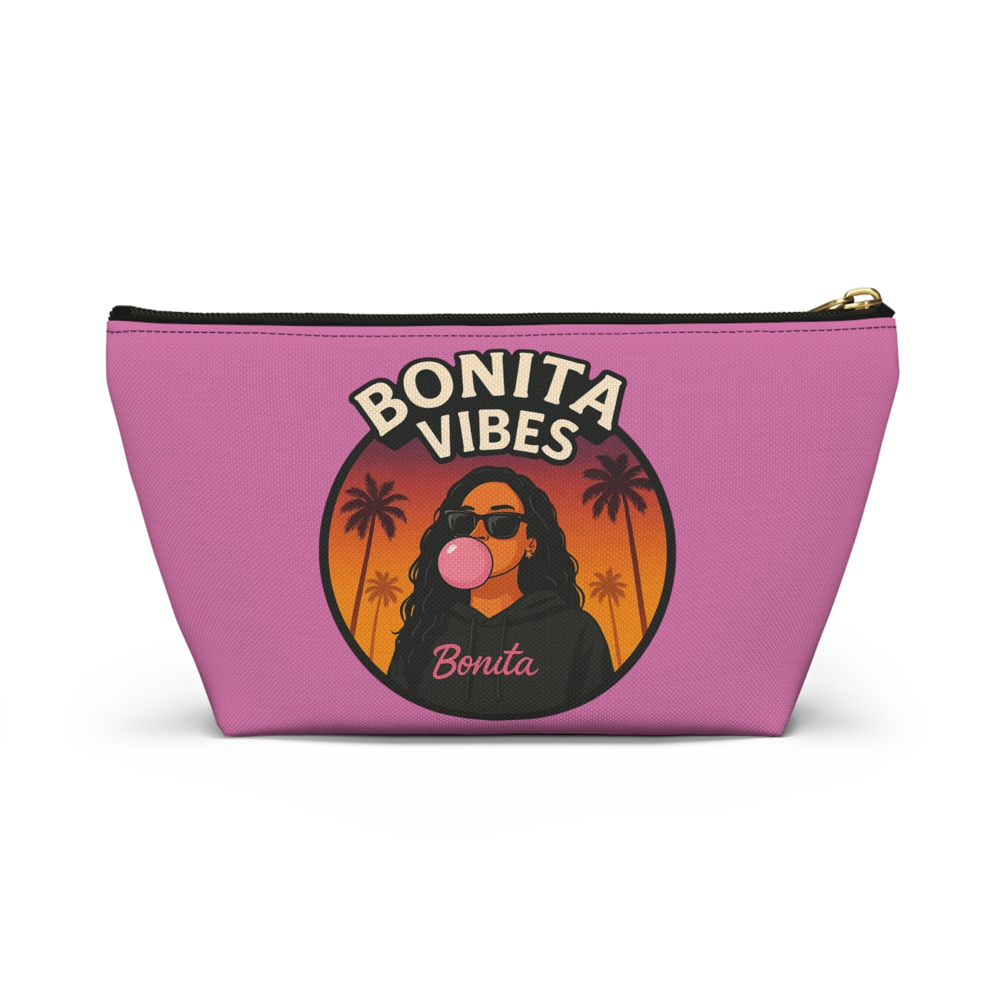 Bonita Vibes: Sunset Sway Light Pink Accessory Pouch | Stylish Makeup Bag, Travel Pouch, Trendy Organizer, Fun Gift, Summer Essentials