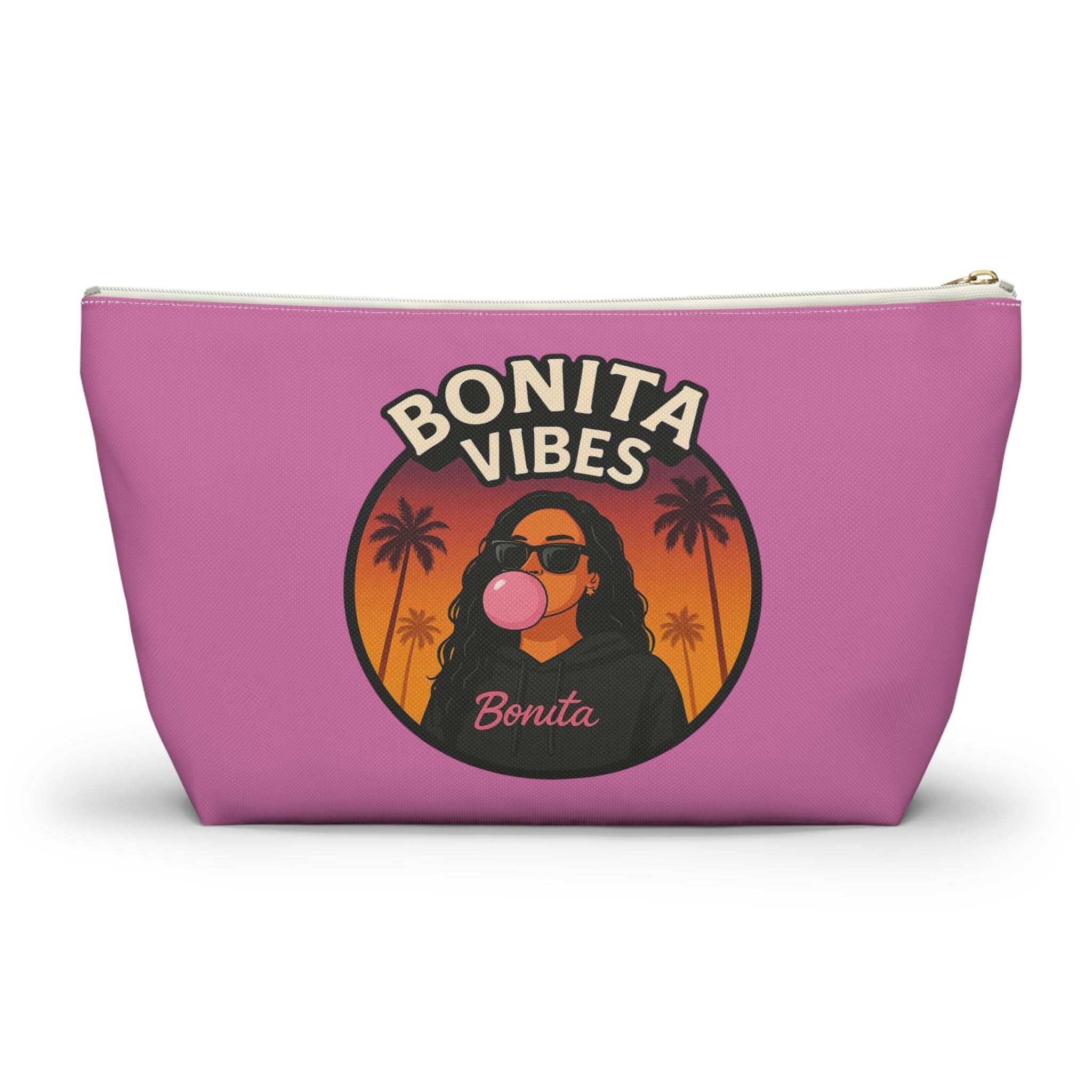 Bonita Vibes: Sunset Sway Light Pink Accessory Pouch | Stylish Makeup Bag, Travel Pouch, Trendy Organizer, Fun Gift, Summer Essentials