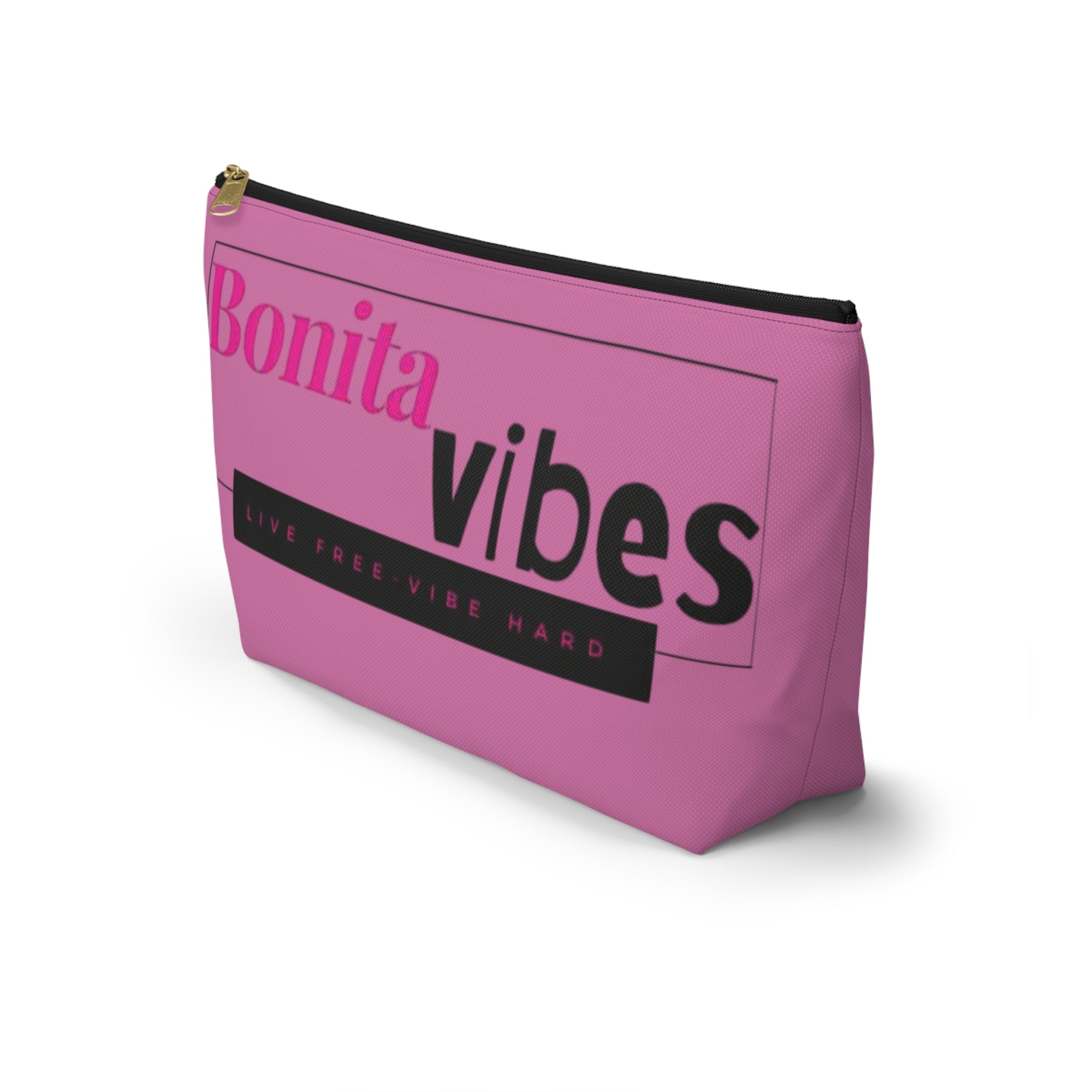 Bonita Vibes: VIBES UNLEASHED Light Pink Accessory Pouch | Stylish Makeup Bag, Travel Pouch, Trendy Organizer, Fun Gift, Summer Essentials