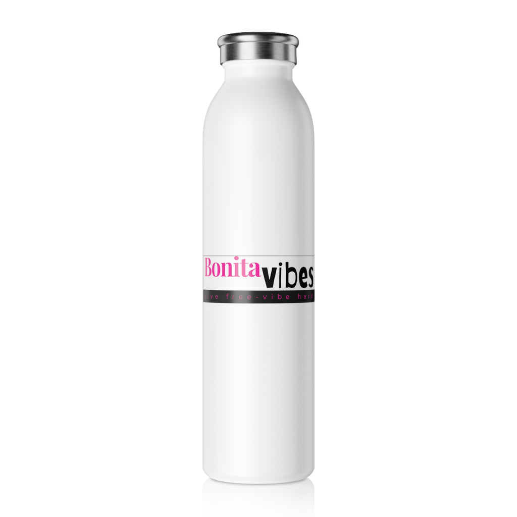 Bonita Vibes: VIBES UNLEASHED Elegant White Slim Water Bottle | Stylish Hydration for Yoga, Gym, Travel, Personalized Gift, Eco-Friendly