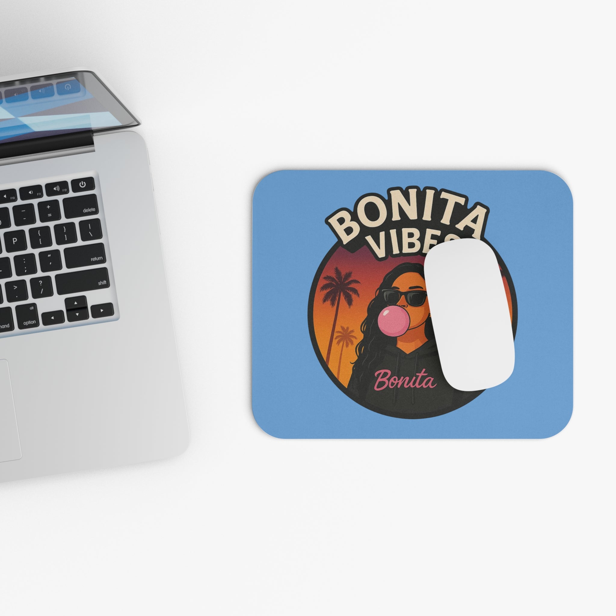 Bonita Vibes: Sunset Sway Light Blue Mouse Pad - Tropical Desk Accessory, Perfect Gift for Students, Office Decor, Trendy Workstation