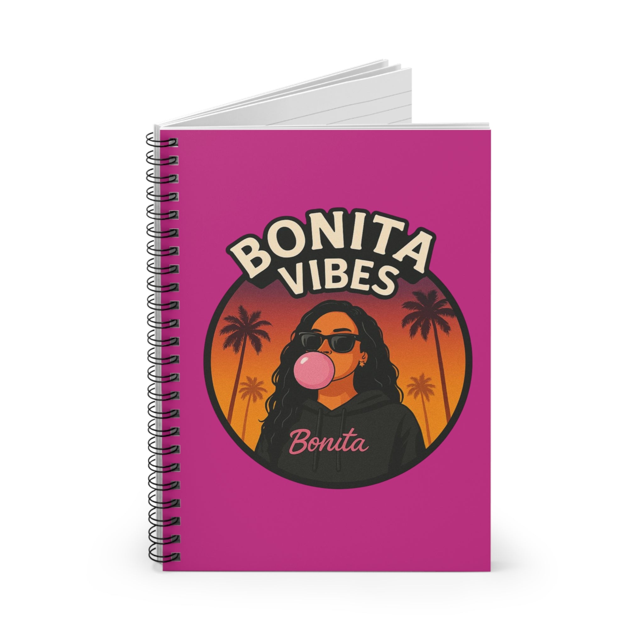 Bonita Vibes: Sunset Sway Spiral Pink Notebook - Perfect for Journaling, Note-taking, Summer Memories, Gift for Students, Trendy Stationery