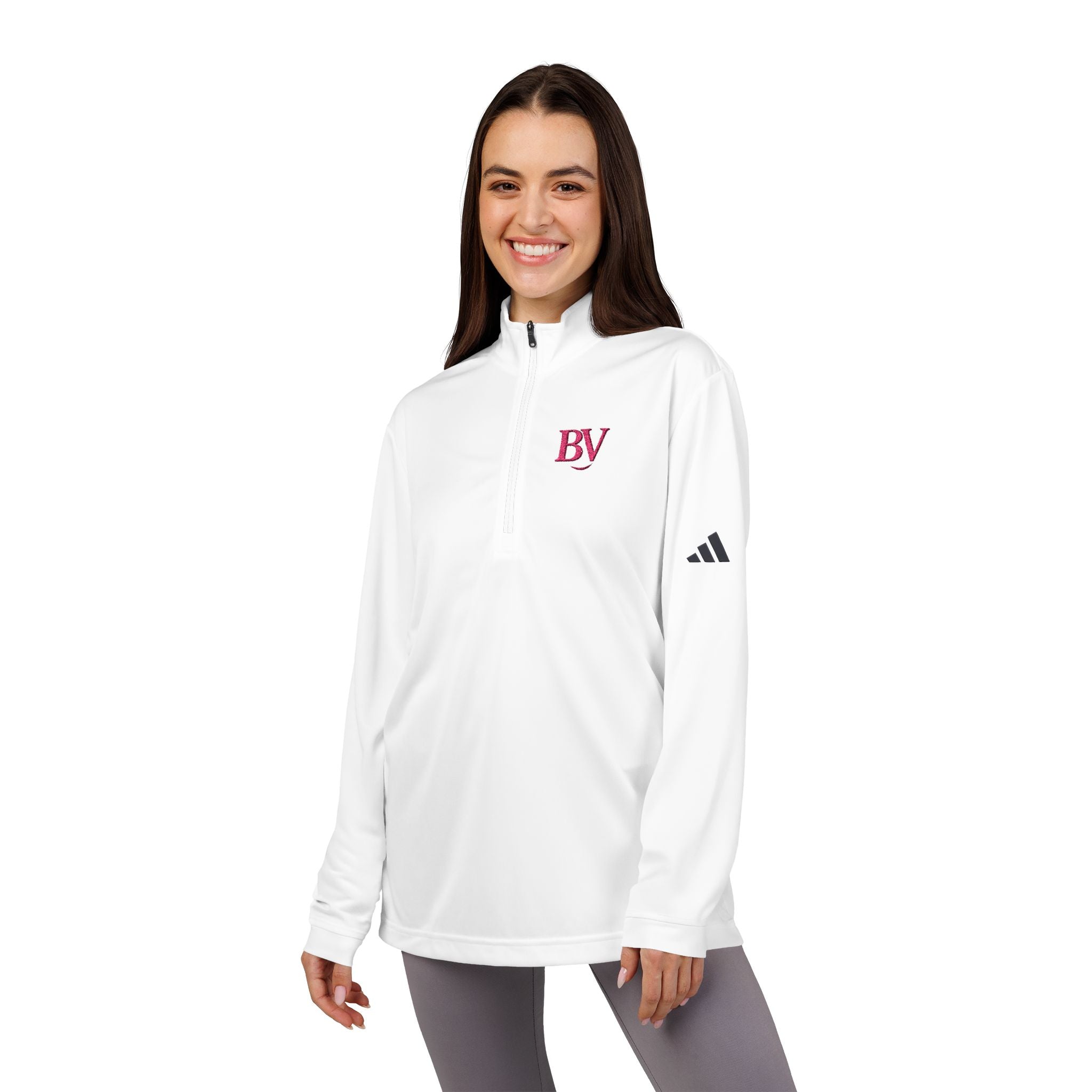 Bonita Vibes: BV Collection Adidas® Quarter-Zip Pullover, Embroidered Activewear, Fitness Apparel, Casual Stylish Layer, Sports Gear, Exercise Apparel