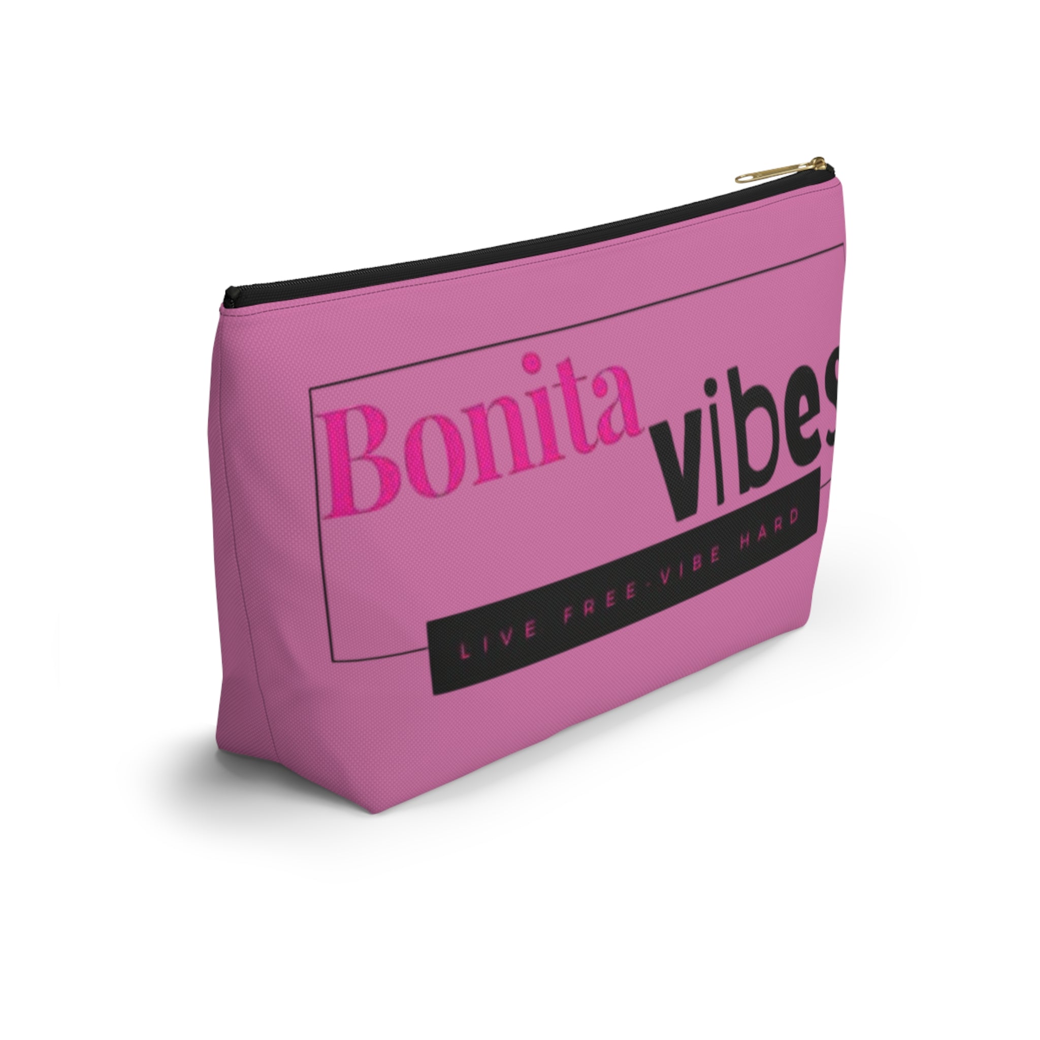 Bonita Vibes: VIBES UNLEASHED Light Pink Accessory Pouch | Stylish Makeup Bag, Travel Pouch, Trendy Organizer, Fun Gift, Summer Essentials
