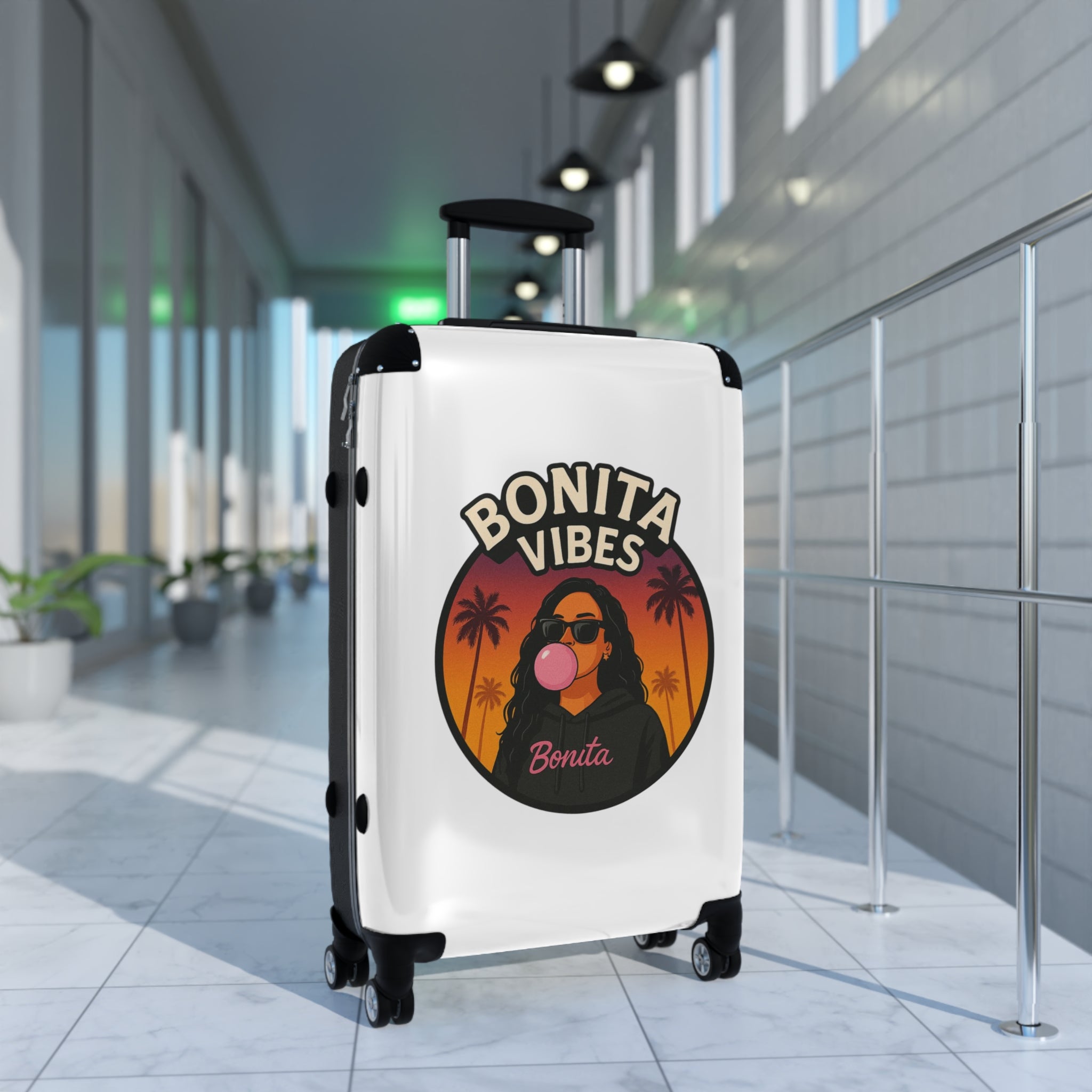 Bonita Vibes: Sunset Sway White Travel Luggage - Stylish Travel Carry-On, Perfect for Vacation, Weekend Getaways, Summer Adventures, Fashion Travel Bag