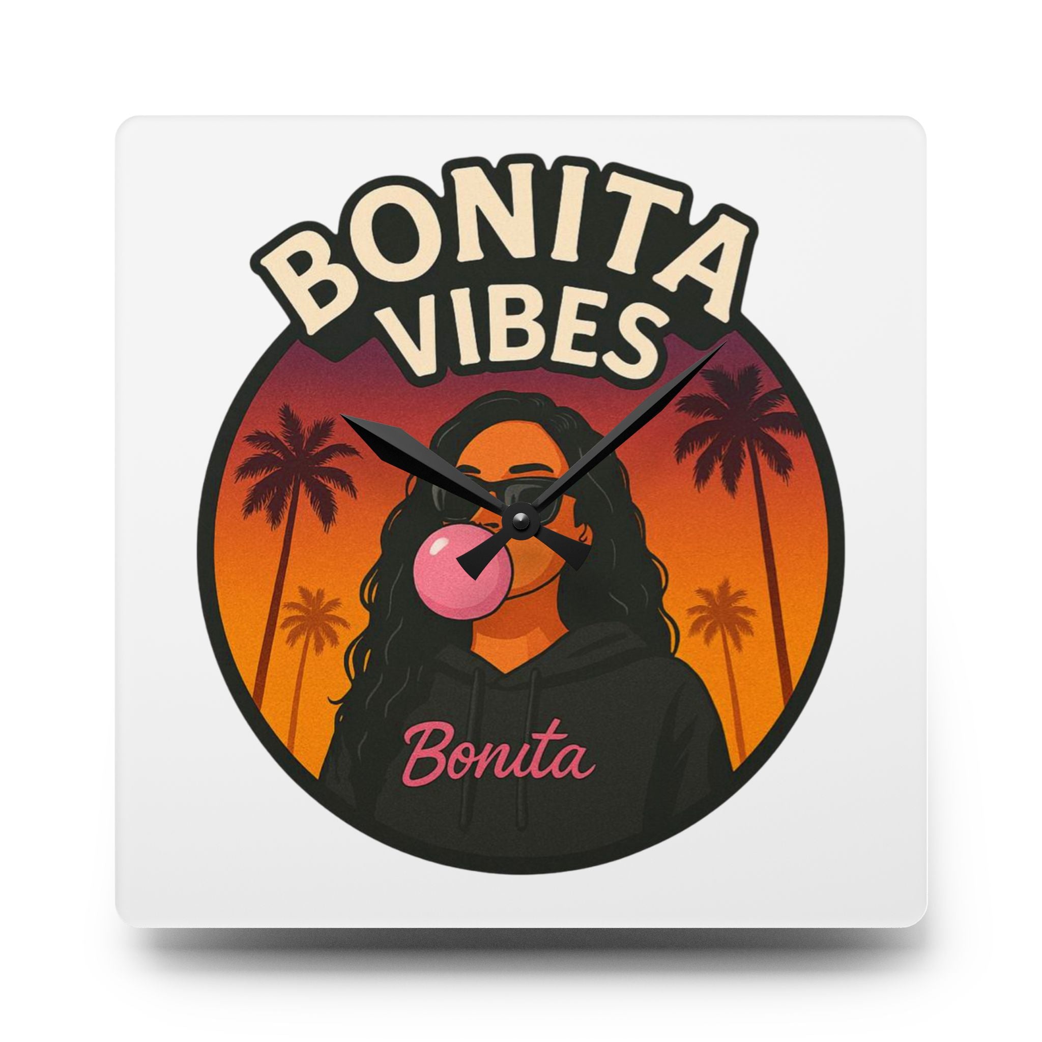 Bonita Vibes Acrylic Wall Clock | Home Decor, Unique Gift, Wall Art, Modern Clock, Stylish Timepiece