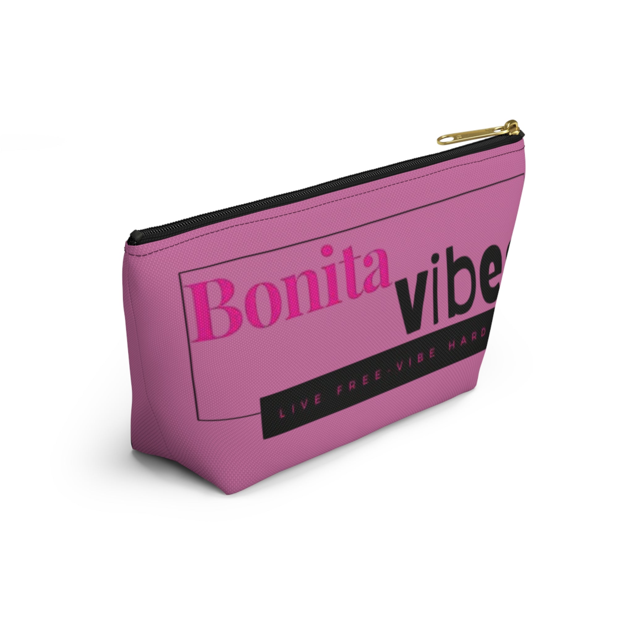 Bonita Vibes: VIBES UNLEASHED Light Pink Accessory Pouch | Stylish Makeup Bag, Travel Pouch, Trendy Organizer, Fun Gift, Summer Essentials