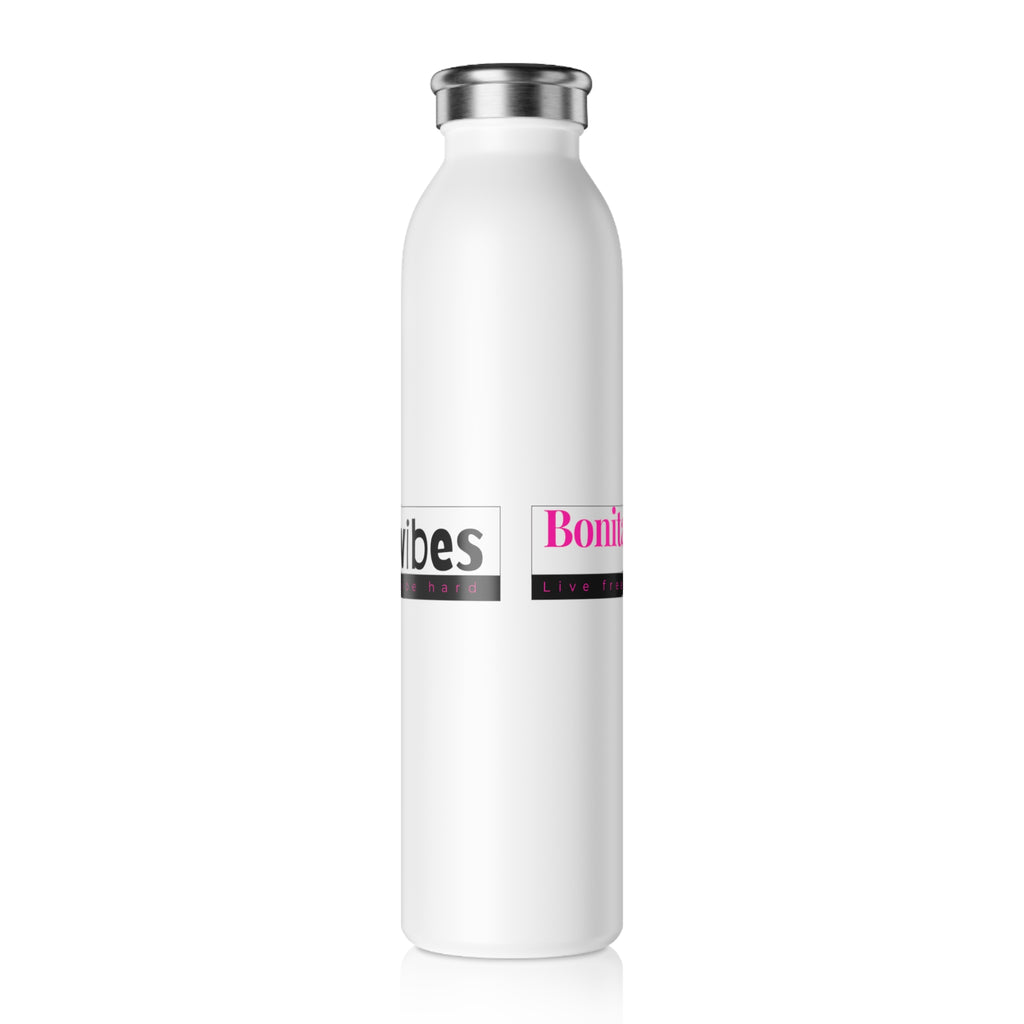 Bonita Vibes: VIBES UNLEASHED Elegant White Slim Water Bottle | Stylish Hydration for Yoga, Gym, Travel, Personalized Gift, Eco-Friendly