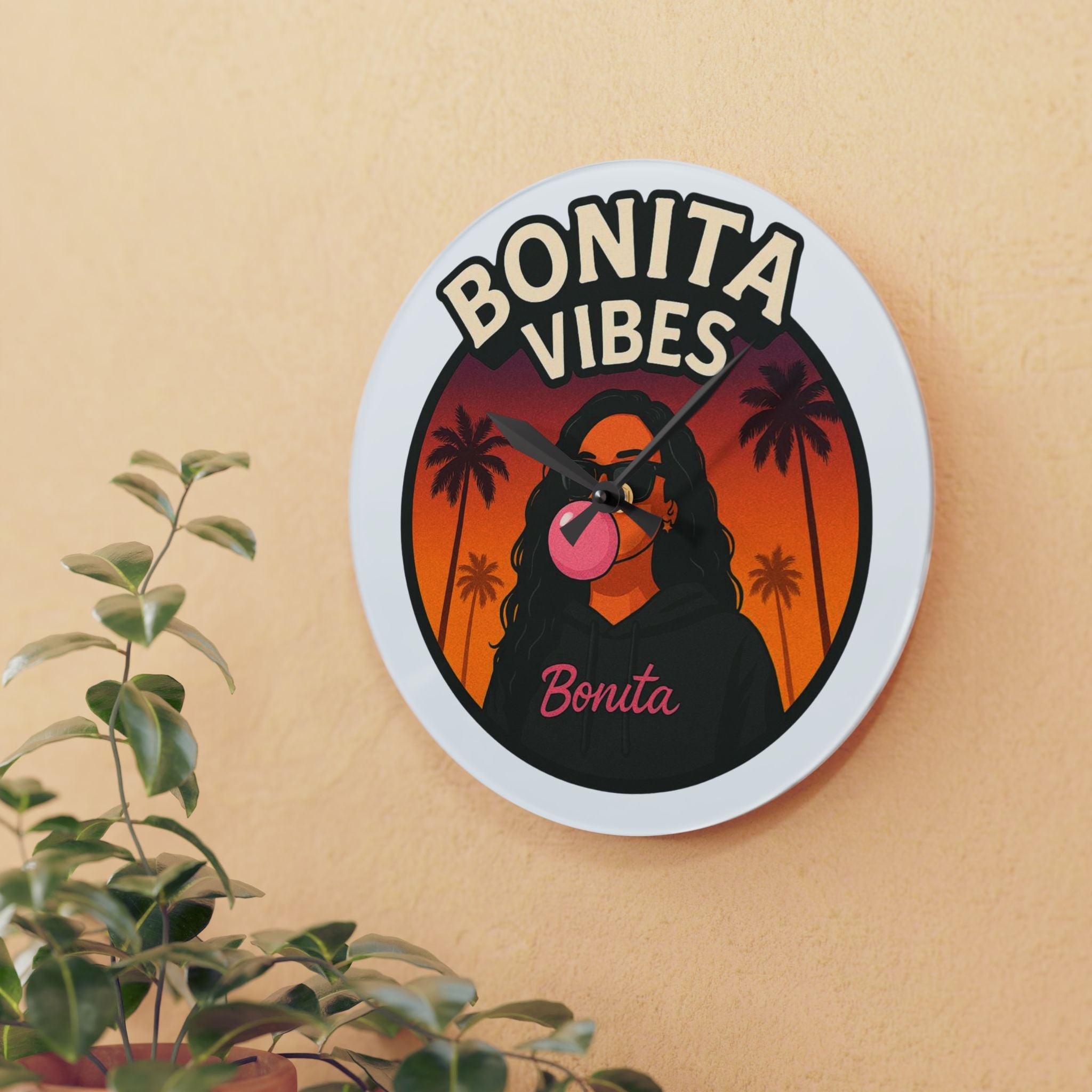 Bonita Vibes Acrylic Wall Clock | Home Decor, Unique Gift, Wall Art, Modern Clock, Stylish Timepiece