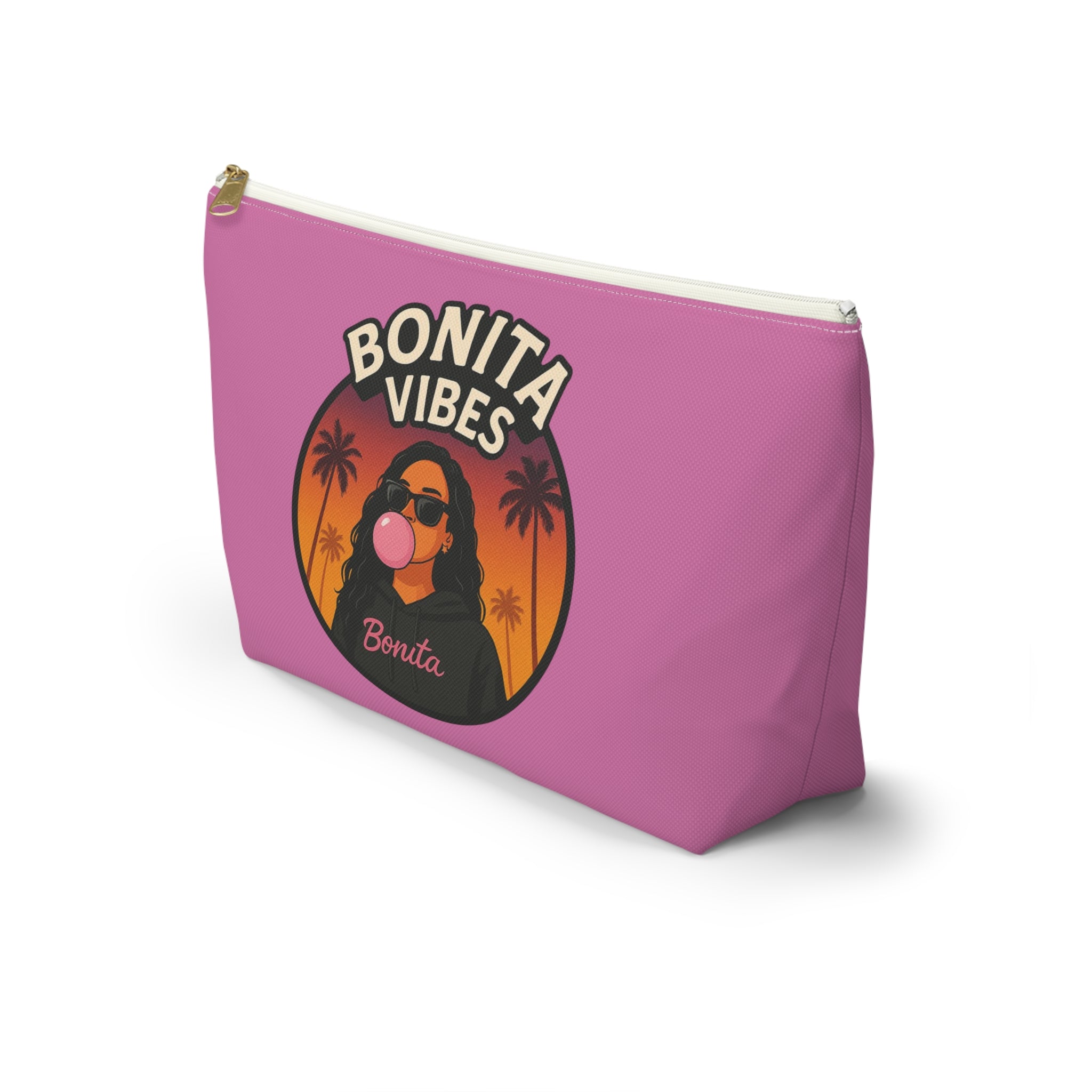 Bonita Vibes: Sunset Sway Light Pink Accessory Pouch | Stylish Makeup Bag, Travel Pouch, Trendy Organizer, Fun Gift, Summer Essentials