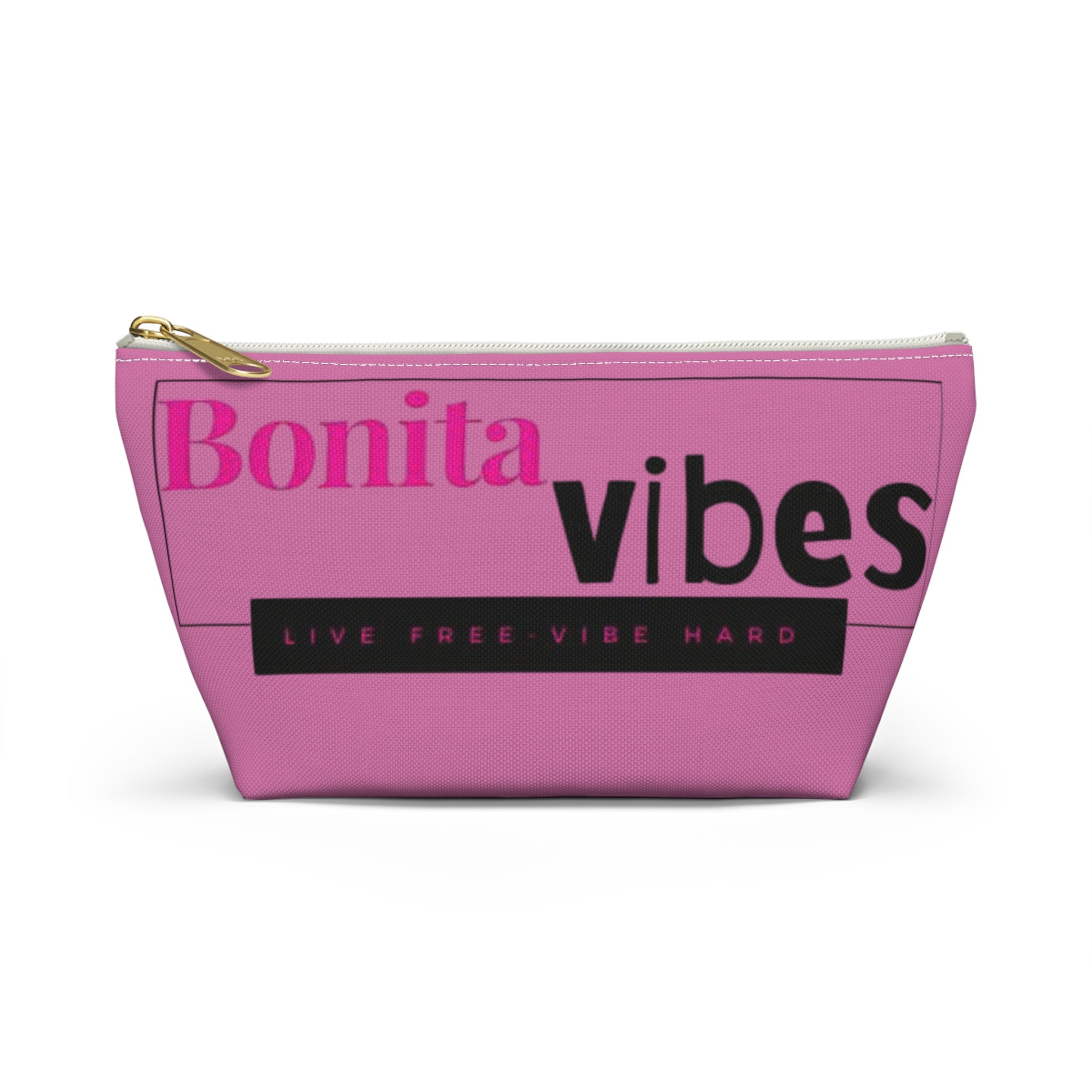 Bonita Vibes: VIBES UNLEASHED Light Pink Accessory Pouch | Stylish Makeup Bag, Travel Pouch, Trendy Organizer, Fun Gift, Summer Essentials