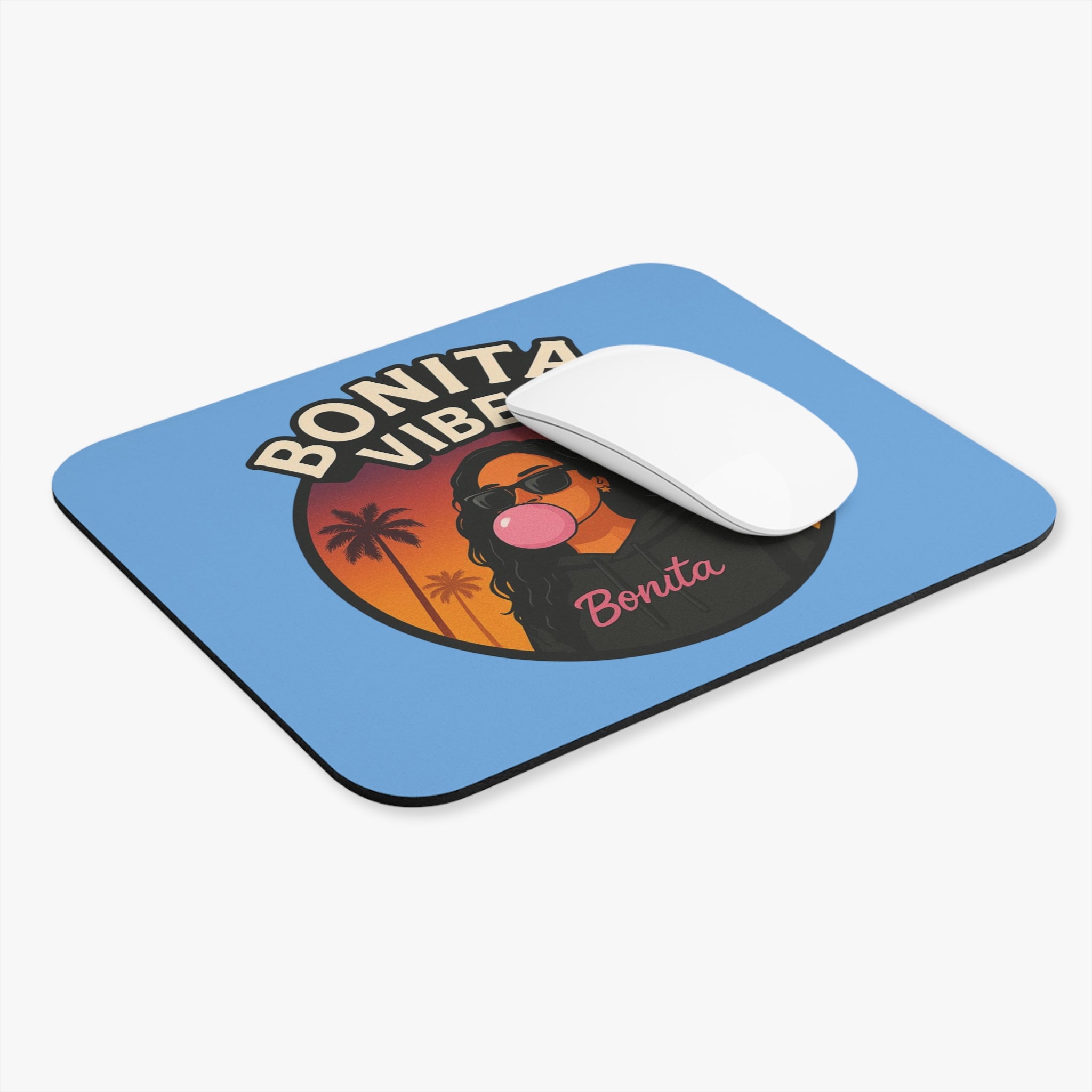 Bonita Vibes: Sunset Sway Light Blue Mouse Pad - Tropical Desk Accessory, Perfect Gift for Students, Office Decor, Trendy Workstation