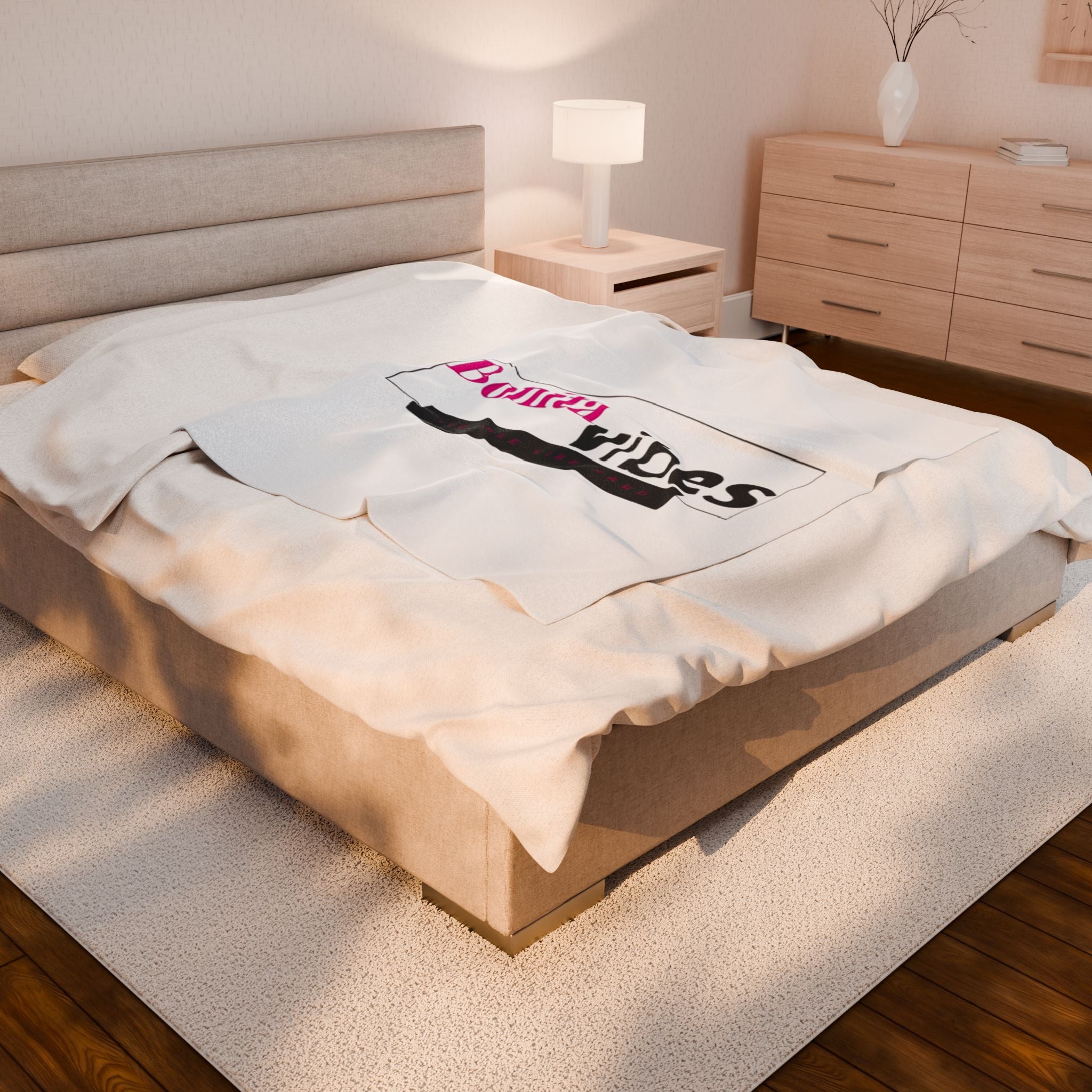 Bonita Vibes: VIBES UNLEASHED Velveteen White Plush Blanket | Cozy Home Decor, Gift for Her, Warm Throw, Inspirational Bedding, Chill Out Essentials