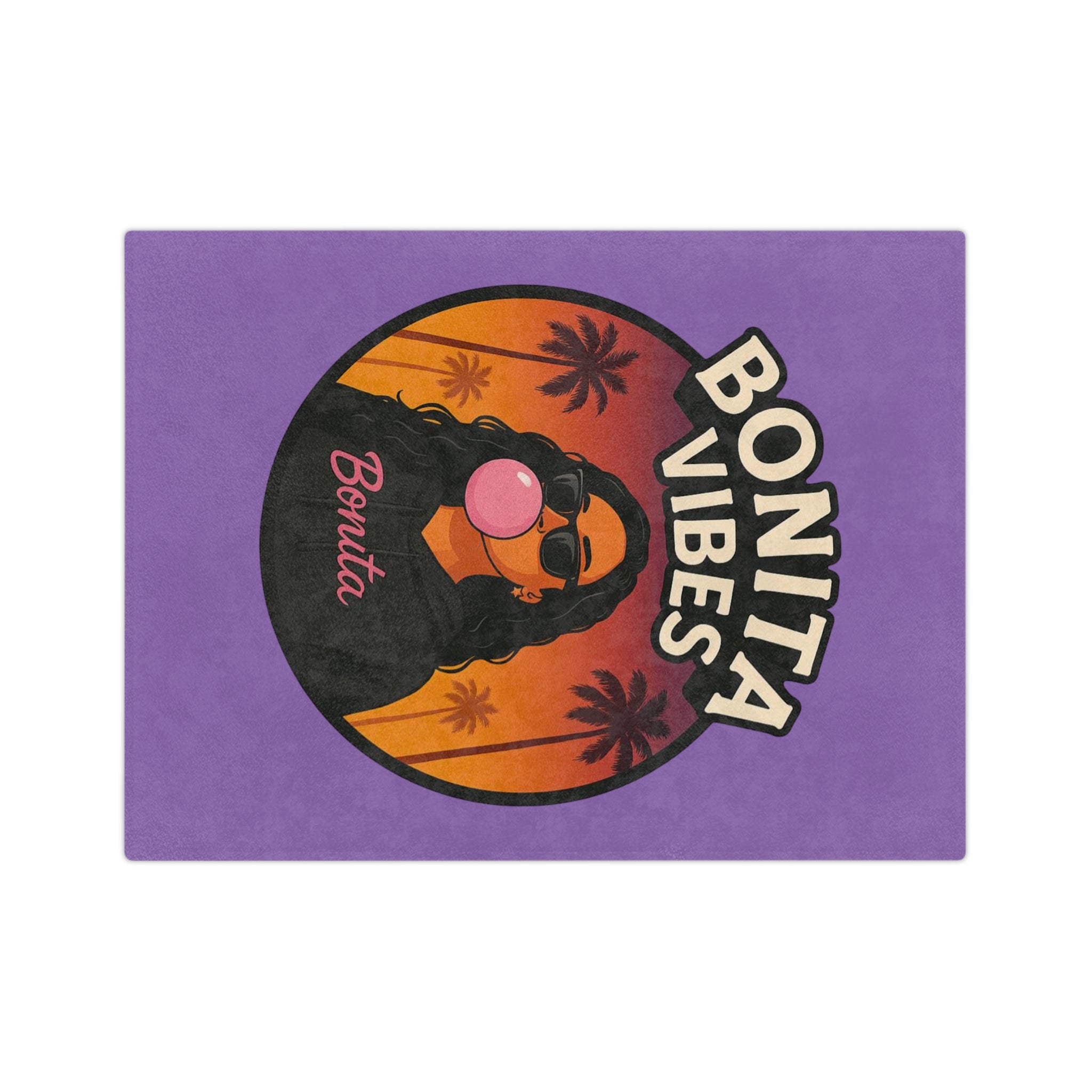 Bonita Vibes: Sunset Sway Purple Blanket, Cozy Velveteen Throw, Bohemian Home Decor, Gift for Her, Summer Vibes Decor, Pink Bubblegum Design