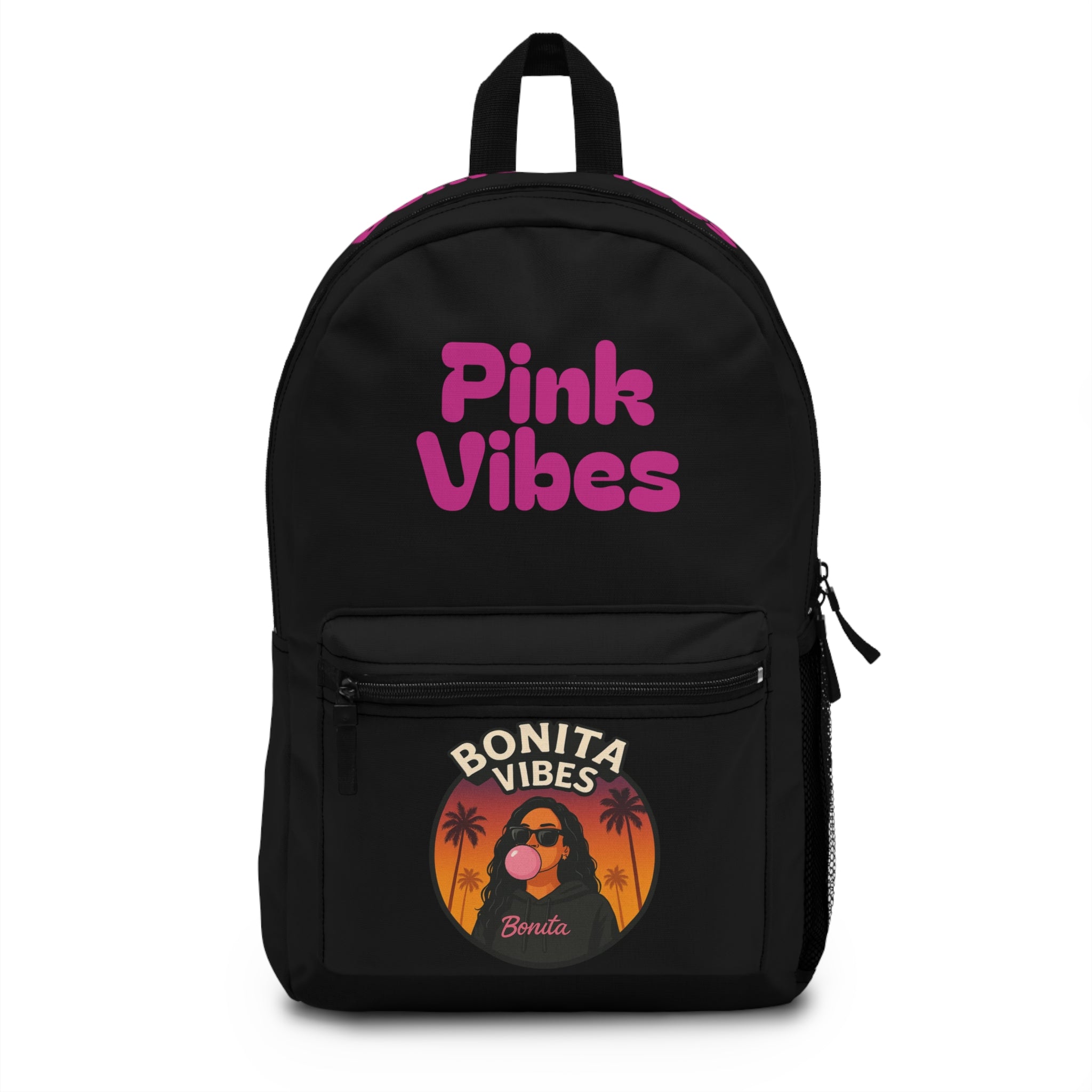 Bonita Vibes: Sunset Sway Pink Vibes Black Backpack