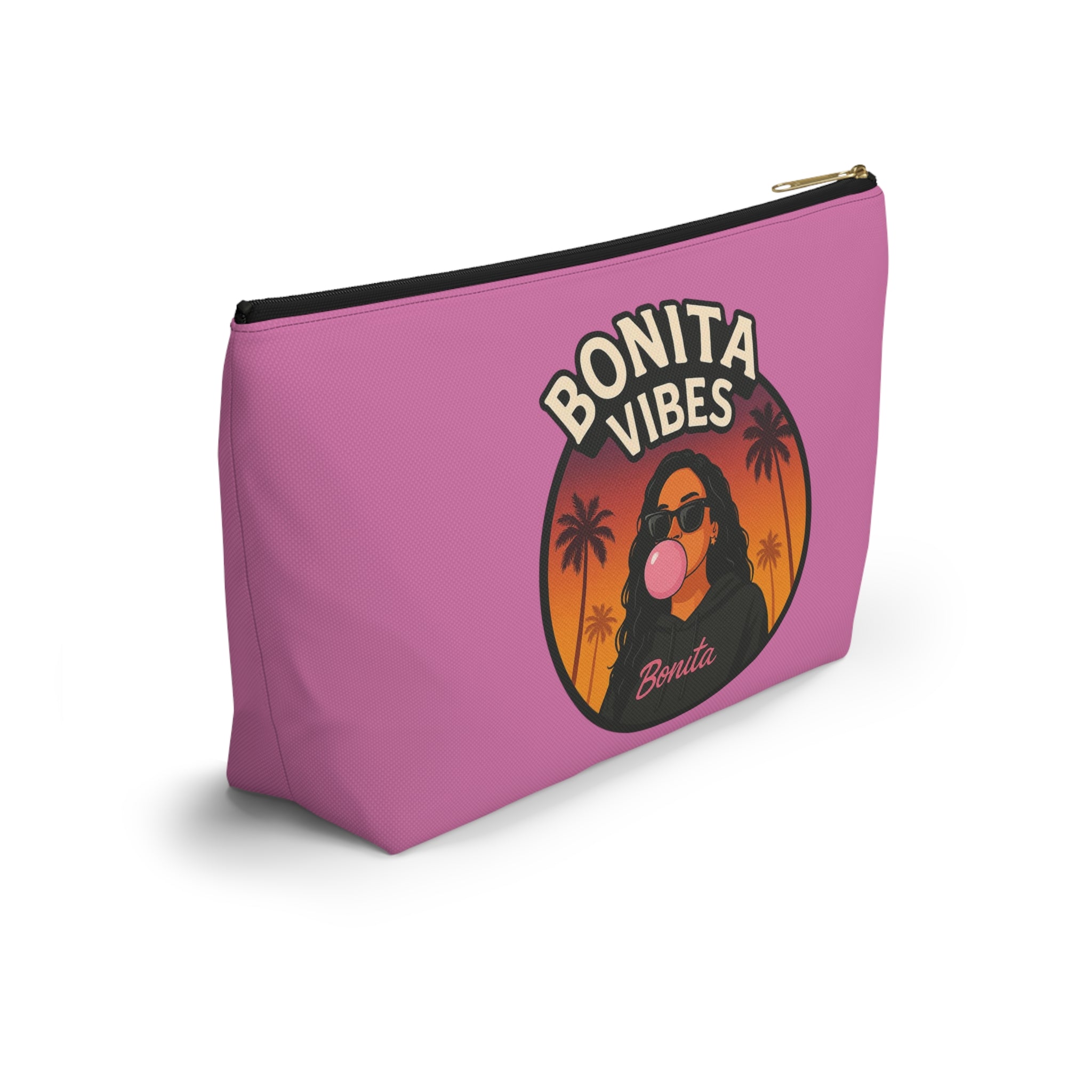 Bonita Vibes: Sunset Sway Light Pink Accessory Pouch | Stylish Makeup Bag, Travel Pouch, Trendy Organizer, Fun Gift, Summer Essentials