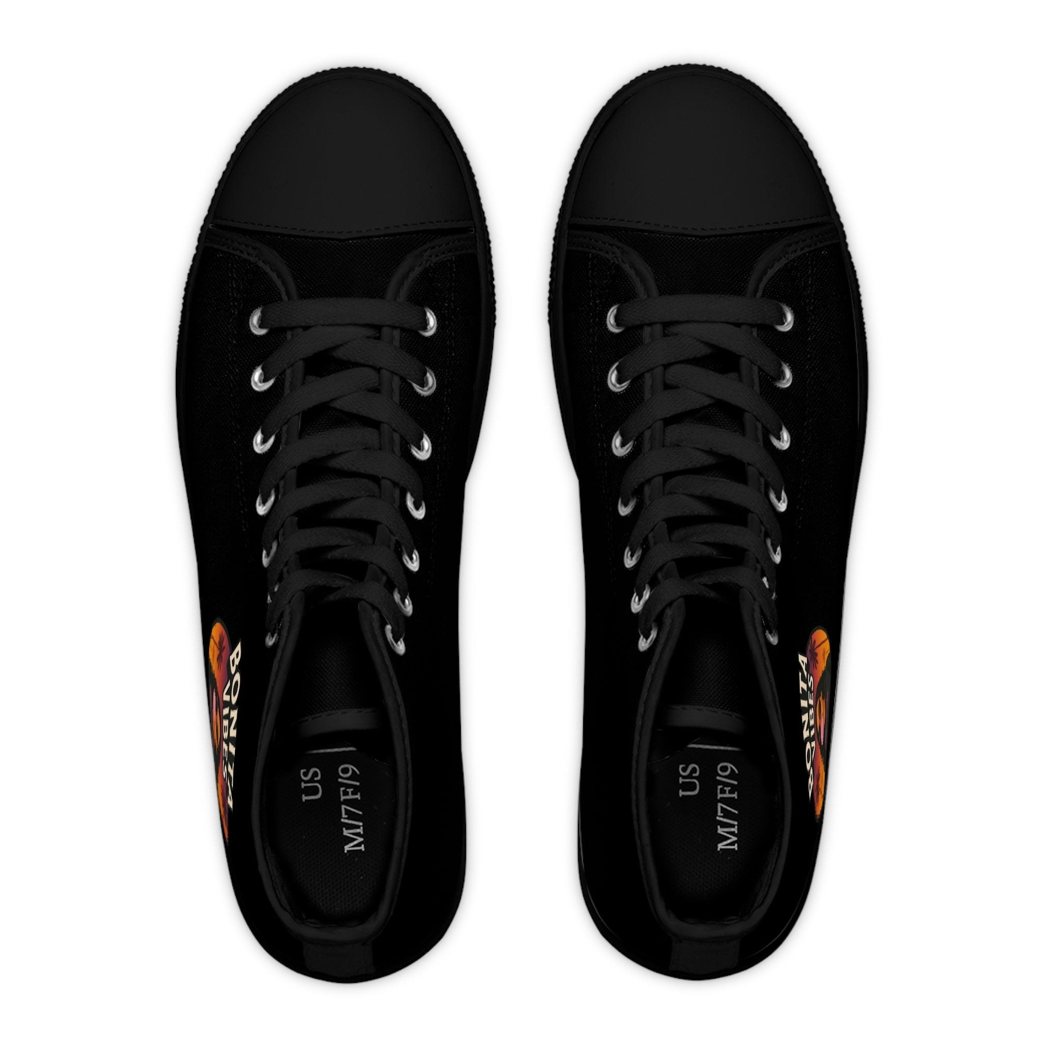 Bonita Vibes: Sunset Sway Woman's Black Stylish High Top Sneakers, Casual Footwear, Trendy Street Style, Summer Vibes, Gift for Her, Comfortable Fashion Shoes