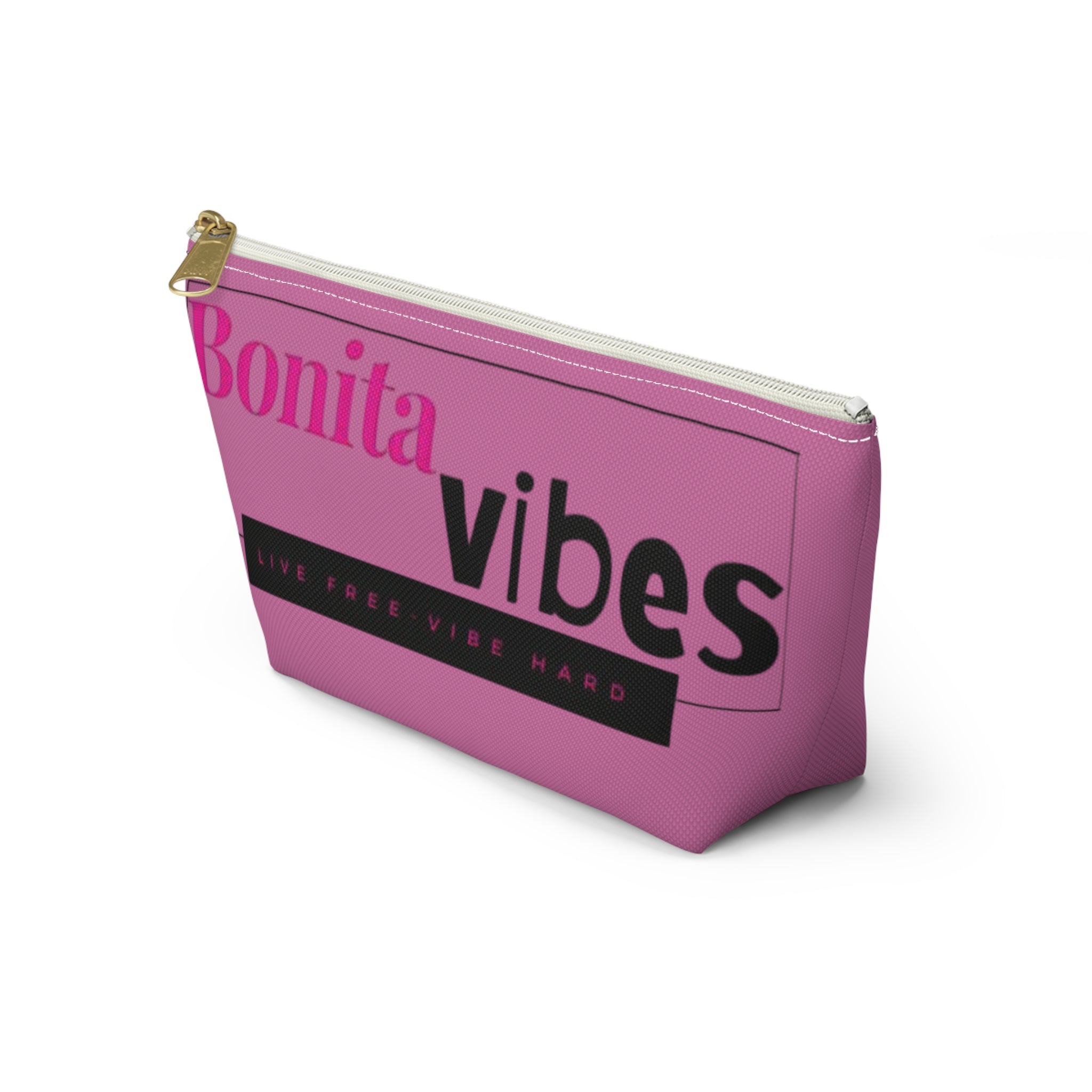 Bonita Vibes: VIBES UNLEASHED Light Pink Accessory Pouch | Stylish Makeup Bag, Travel Pouch, Trendy Organizer, Fun Gift, Summer Essentials