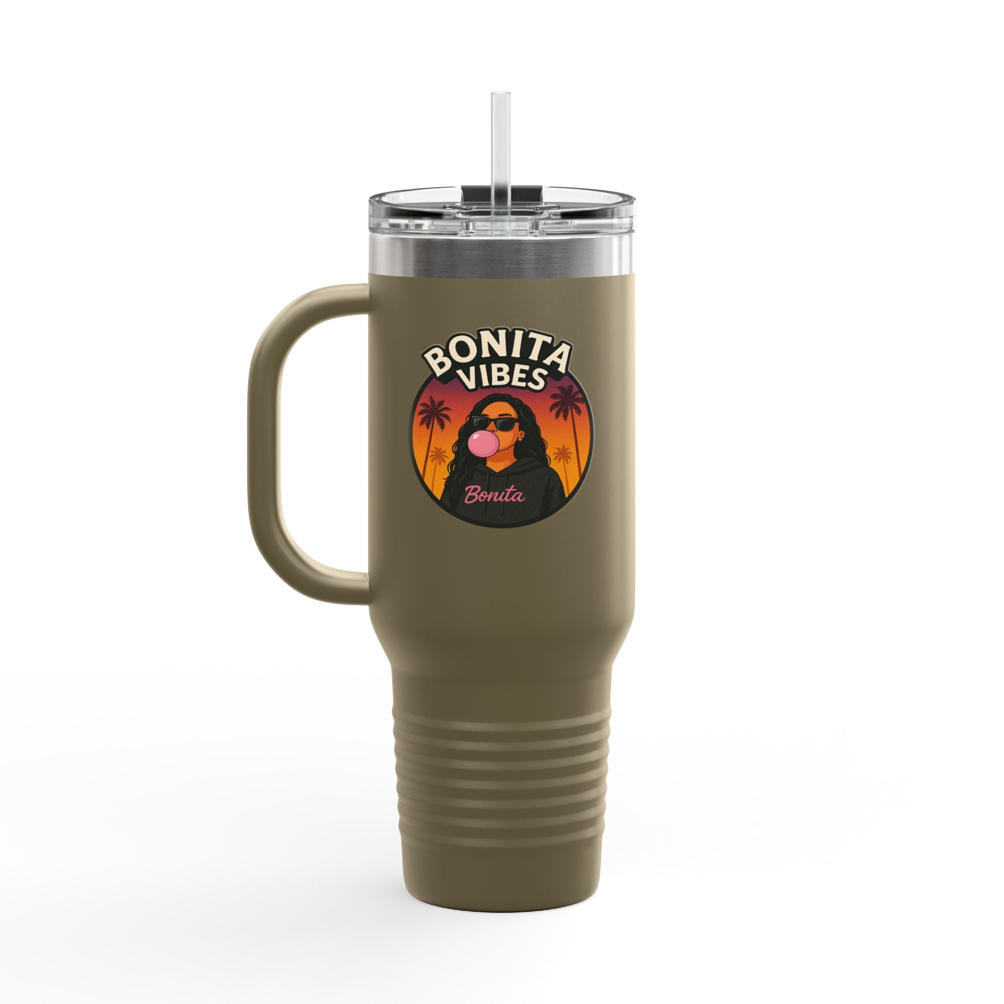Bonita Vibes: Sunset Sway Insulated Travel Mug, 40oz | Perfect for Beach Lovers, Summer Travels, Tropical Themes, Outdoor Adventures, Gifts