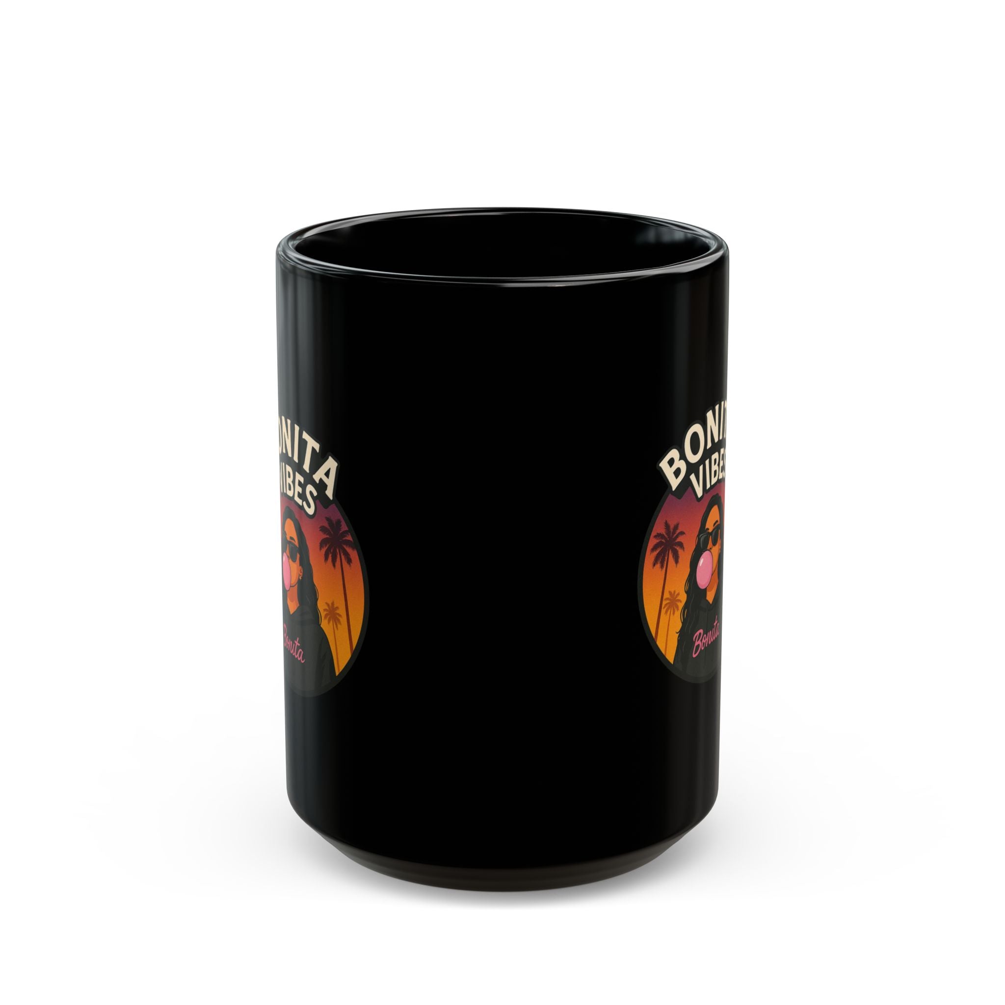 Bonita Vibes: Sunset Sway Black Mug - Chill Coffee Cup, Stylish Drinkware, Gift for Her, Summer Vibes Mug, Fun Retro Mug