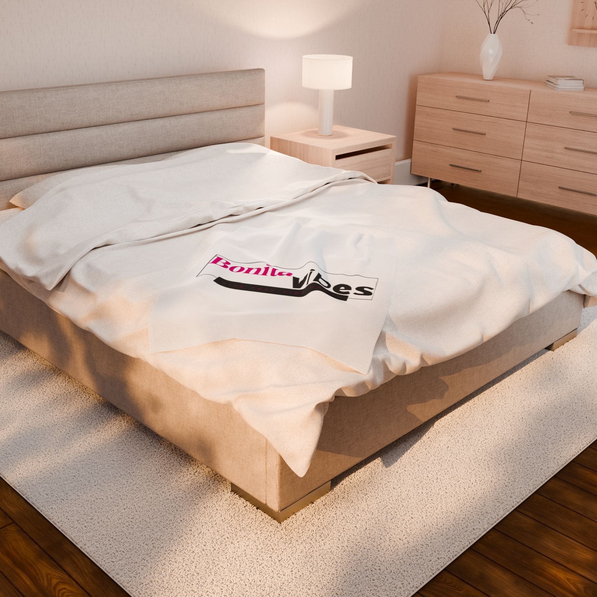 Bonita Vibes: VIBES UNLEASHED Velveteen White Plush Blanket | Cozy Home Decor, Gift for Her, Warm Throw, Inspirational Bedding, Chill Out Essentials