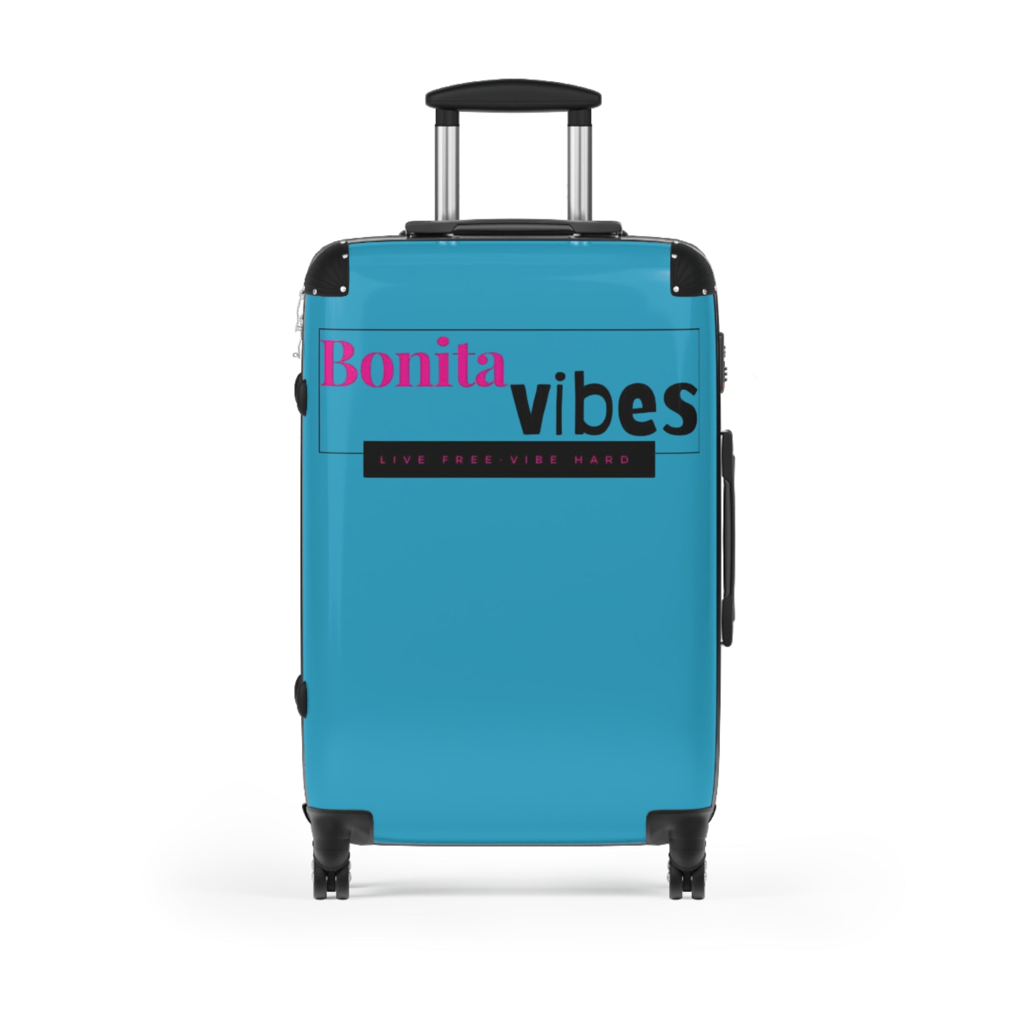 Bonita Vibes: VIBES UNLEASHED Turquoise Suitcase - Stylish Travel Carry-On, Perfect for Vacation, Weekend Getaways, Summer Adventures, Fashion Travel Bag