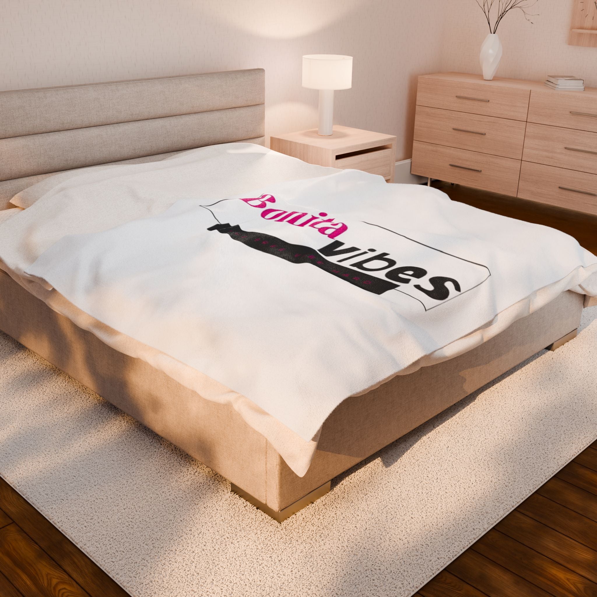 Bonita Vibes: VIBES UNLEASHED Velveteen White Plush Blanket | Cozy Home Decor, Gift for Her, Warm Throw, Inspirational Bedding, Chill Out Essentials