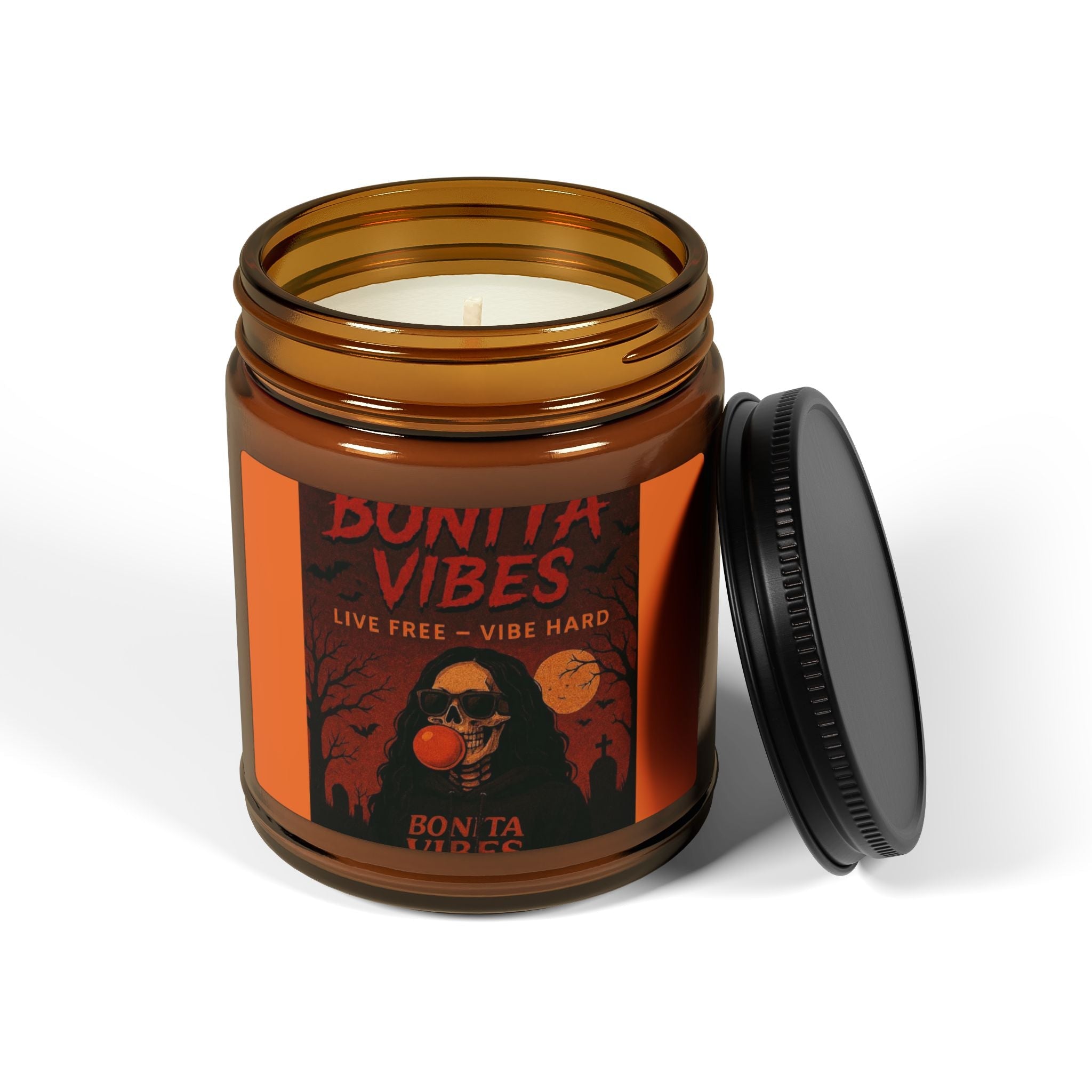 Bonita Vibes: Spooky Halloween Scented Soy Candle, Amber Jar - My Bonita Vibes