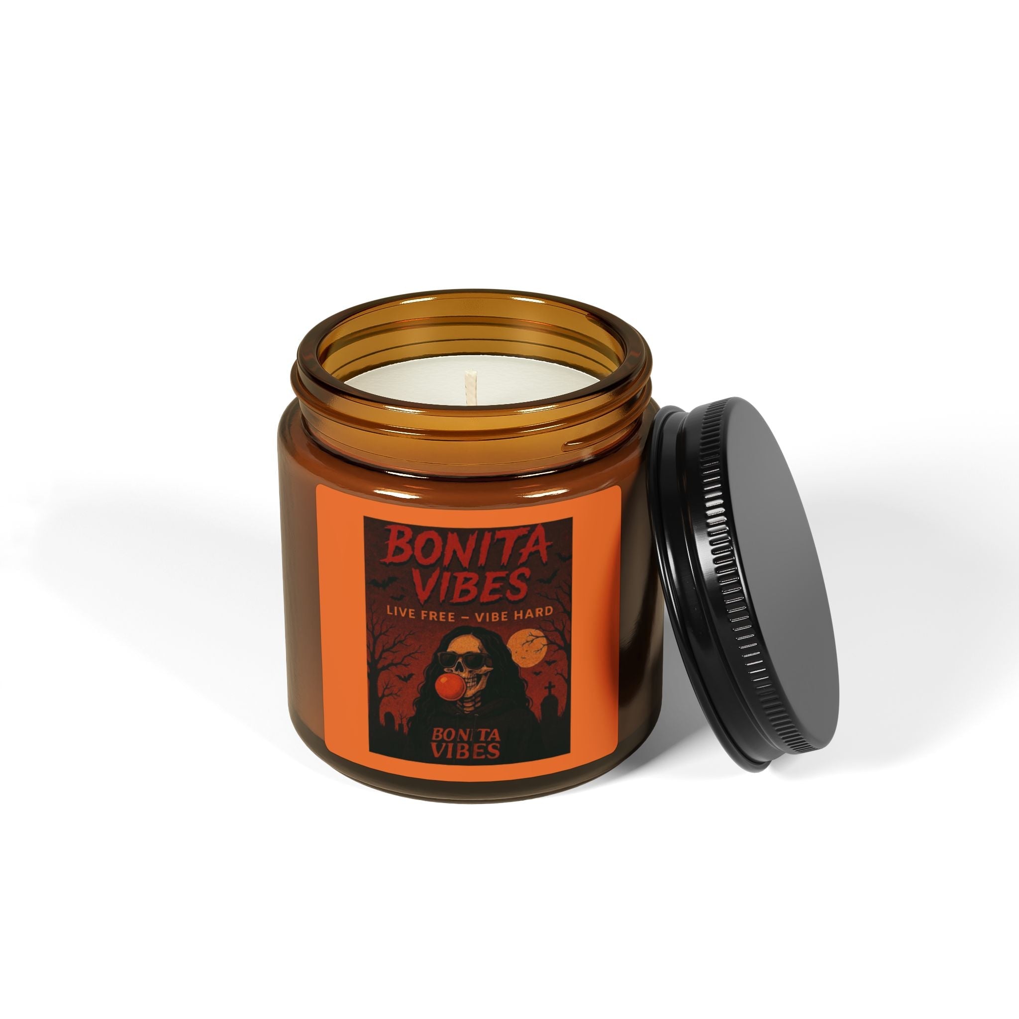 Bonita Vibes: Spooky Halloween Scented Soy Candle, Amber Jar - My Bonita Vibes