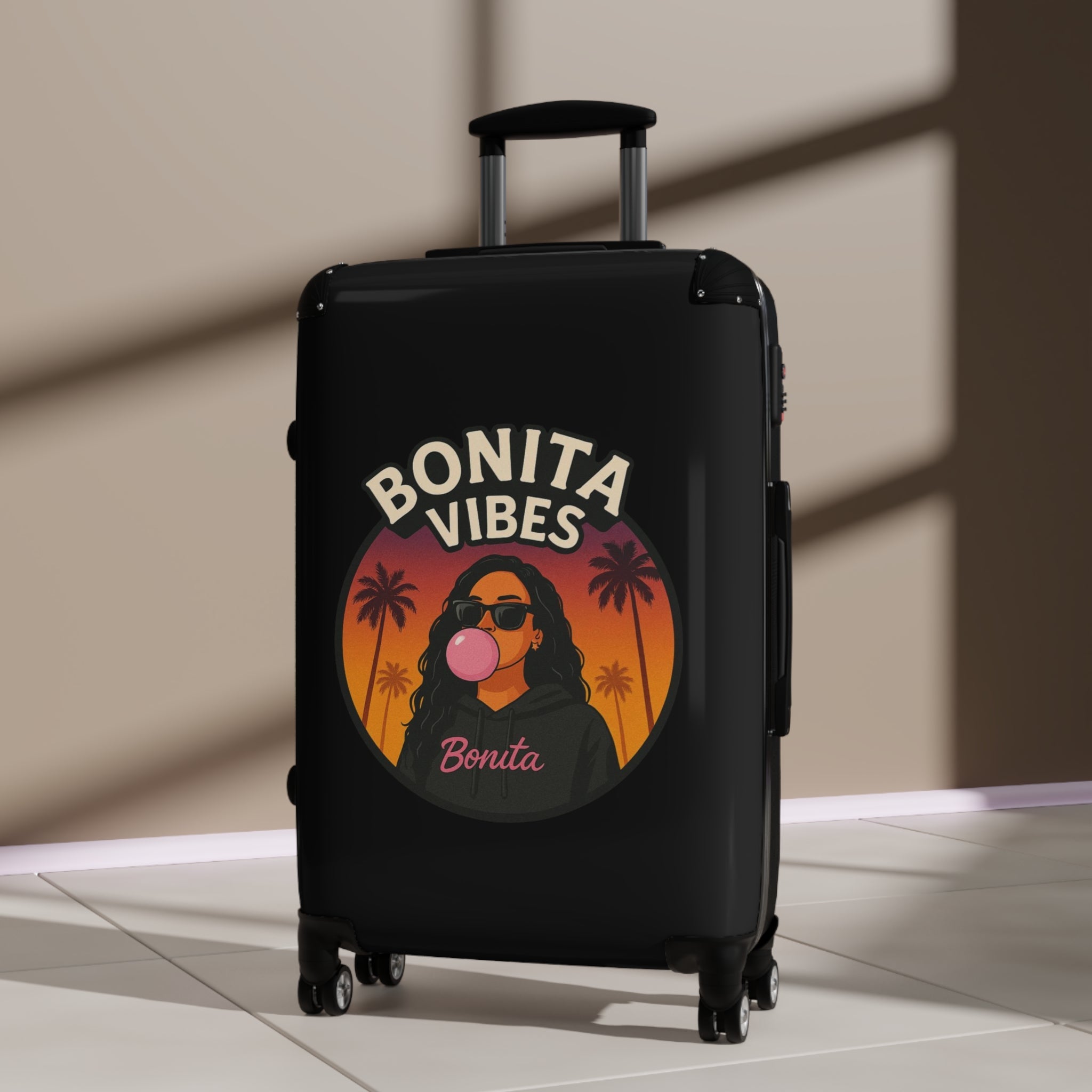 Bonita Vibes: Sunset Sway Black Travel Luggage - Stylish Travel Carry - On, Perfect for Vacation, Weekend Getaways, Summer Adventures, Fashion Travel Bag - My Bonita Vibes