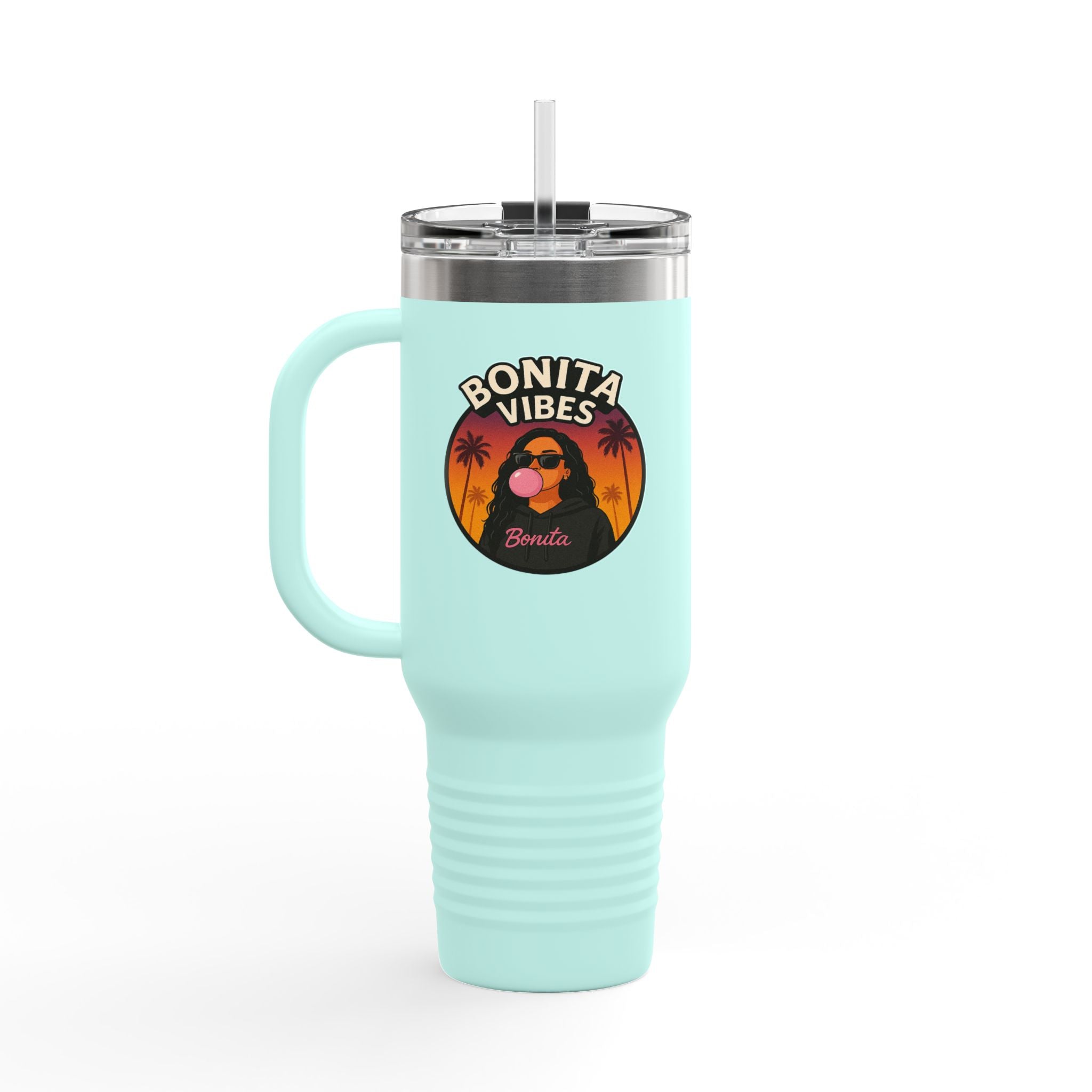 Bonita Vibes: Sunset Sway Insulated Travel Mug, 40oz | Perfect for Beach Lovers, Summer Travels, Tropical Themes, Outdoor Adventures, Gifts - My Bonita Vibes
