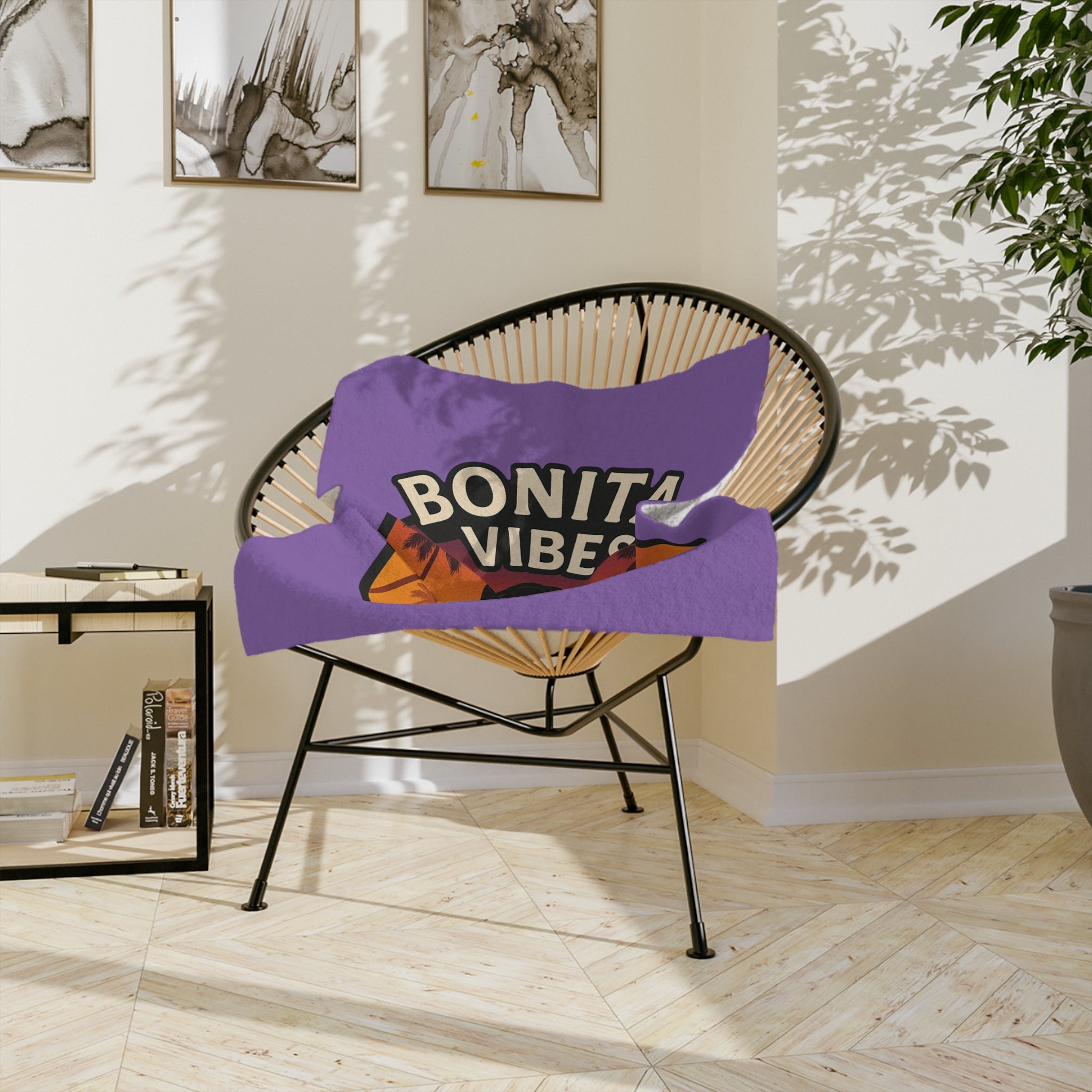 Bonita Vibes: Sunset Sway Purple Blanket, Cozy Velveteen Throw, Bohemian Home Decor, Gift for Her, Summer Vibes Decor, Pink Bubblegum Design - My Bonita Vibes