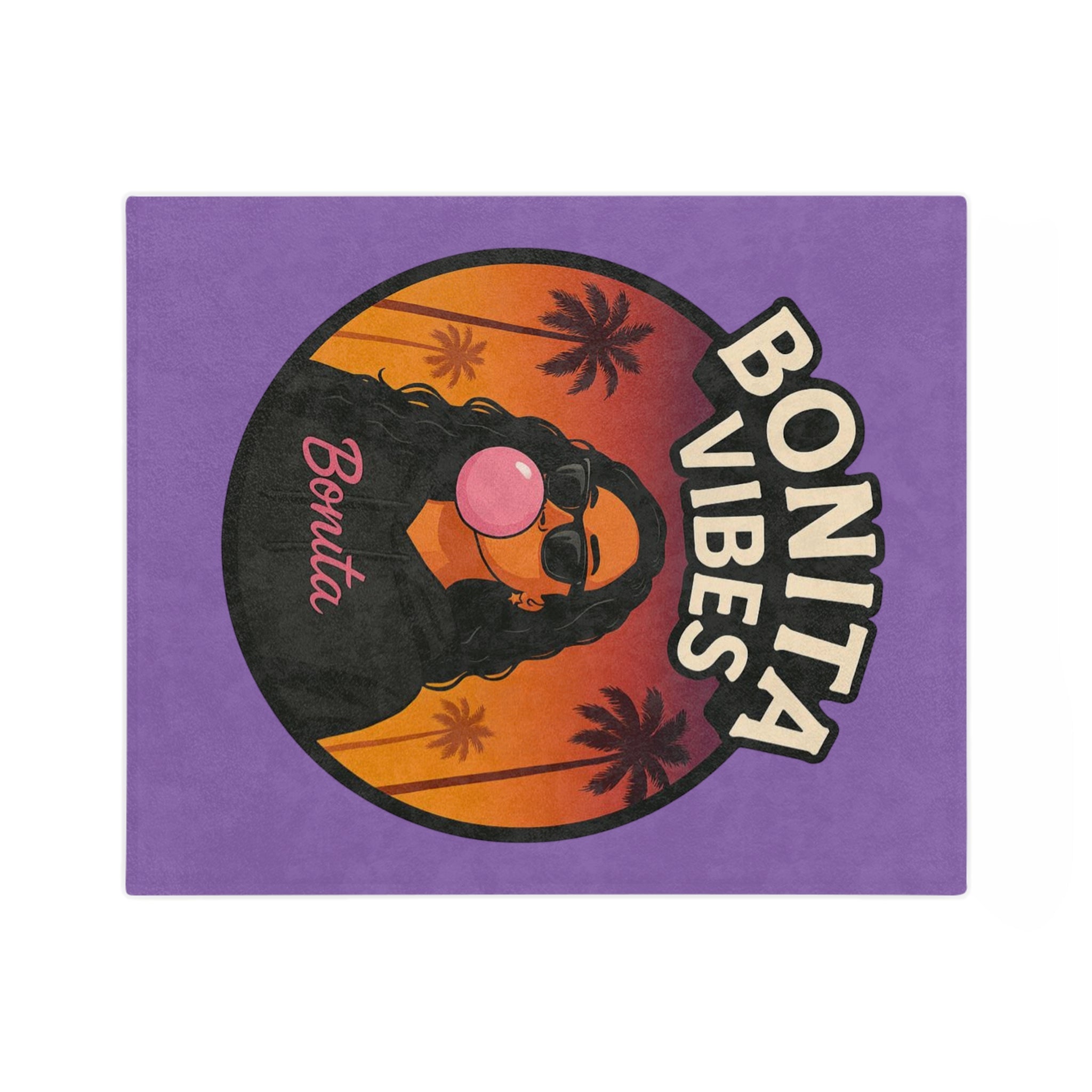 Bonita Vibes: Sunset Sway Purple Blanket, Cozy Velveteen Throw, Bohemian Home Decor, Gift for Her, Summer Vibes Decor, Pink Bubblegum Design - My Bonita Vibes