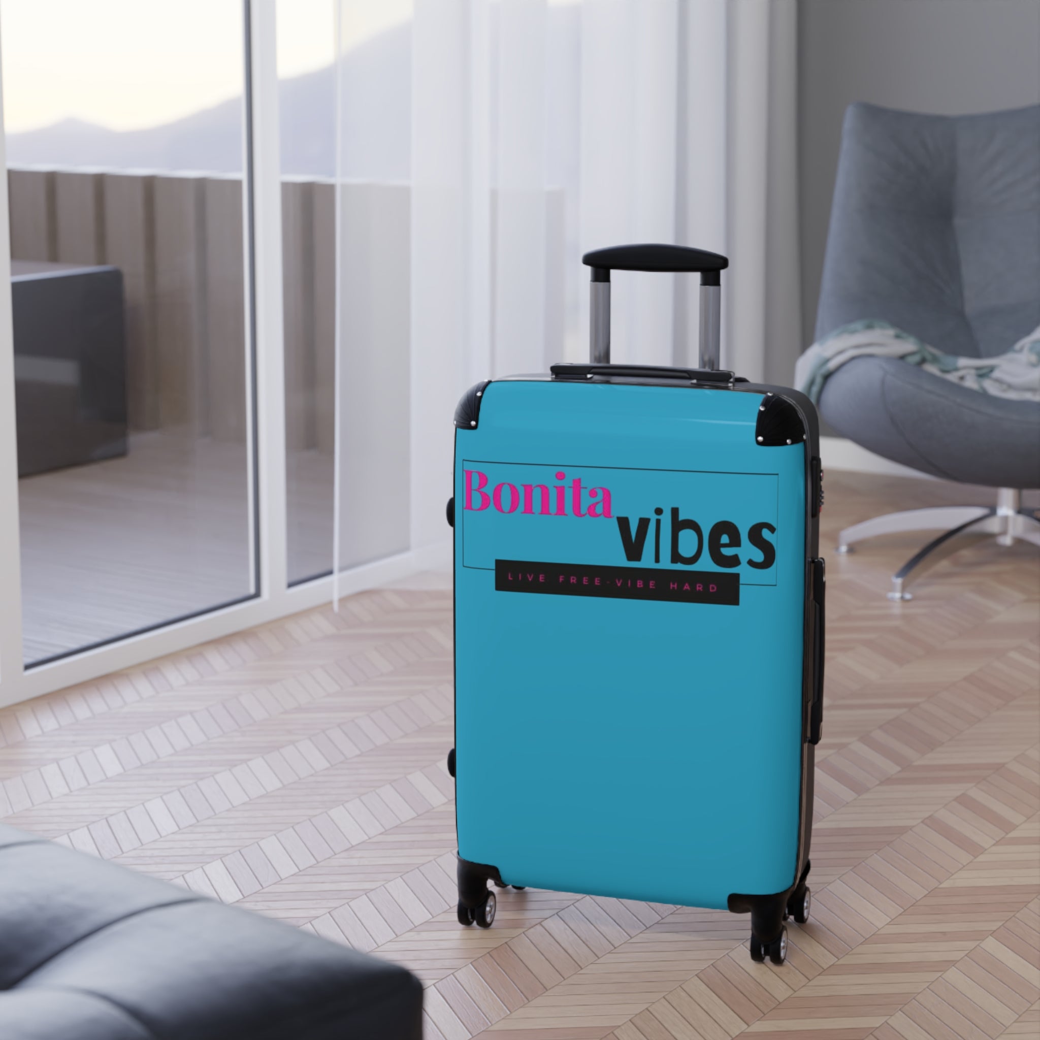 Bonita Vibes: VIBES UNLEASHED Turquoise Suitcase - Stylish Travel Carry - On, Perfect for Vacation, Weekend Getaways, Summer Adventures, Fashion Travel Bag - My Bonita Vibes